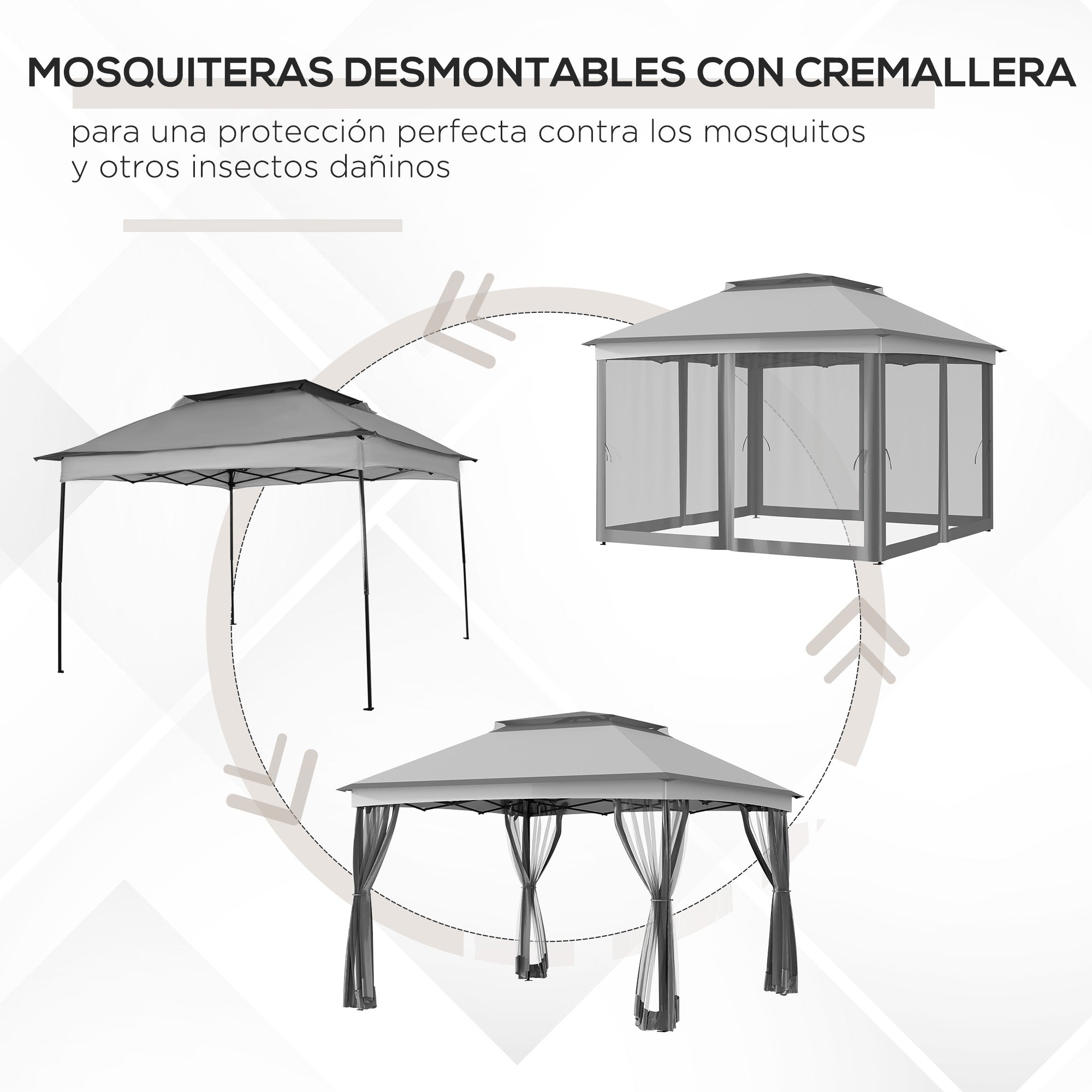 Outsunny Carpa Plegable Gazebo 3,3x3,3 m Cenador Plegable con 4 Paredes Laterales de Malla Anti-UV y Bolsa de Transporte para Camping Fiestas Gris Claro