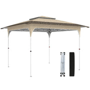 Outsunny Carpa Plegable 3,5x3,5 m, Pop-up, Cenador Pabellón de Jardín con Doble Techo, Cierre Central, UPF50+, Altura Ajustable de 3 Niveles y Bolsa de Transporte, Gazebo para Fiestas, Exterior, Caqui