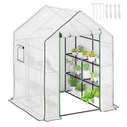 Outsunny Invernadero de Exterior Invernadero Pequeño de 3 Niveles con 6 Estantes Puerta Enrollable Cubierta de PE y Marco de Acero para Cultivos Plantas Flores 140x143x190 cm Blanco