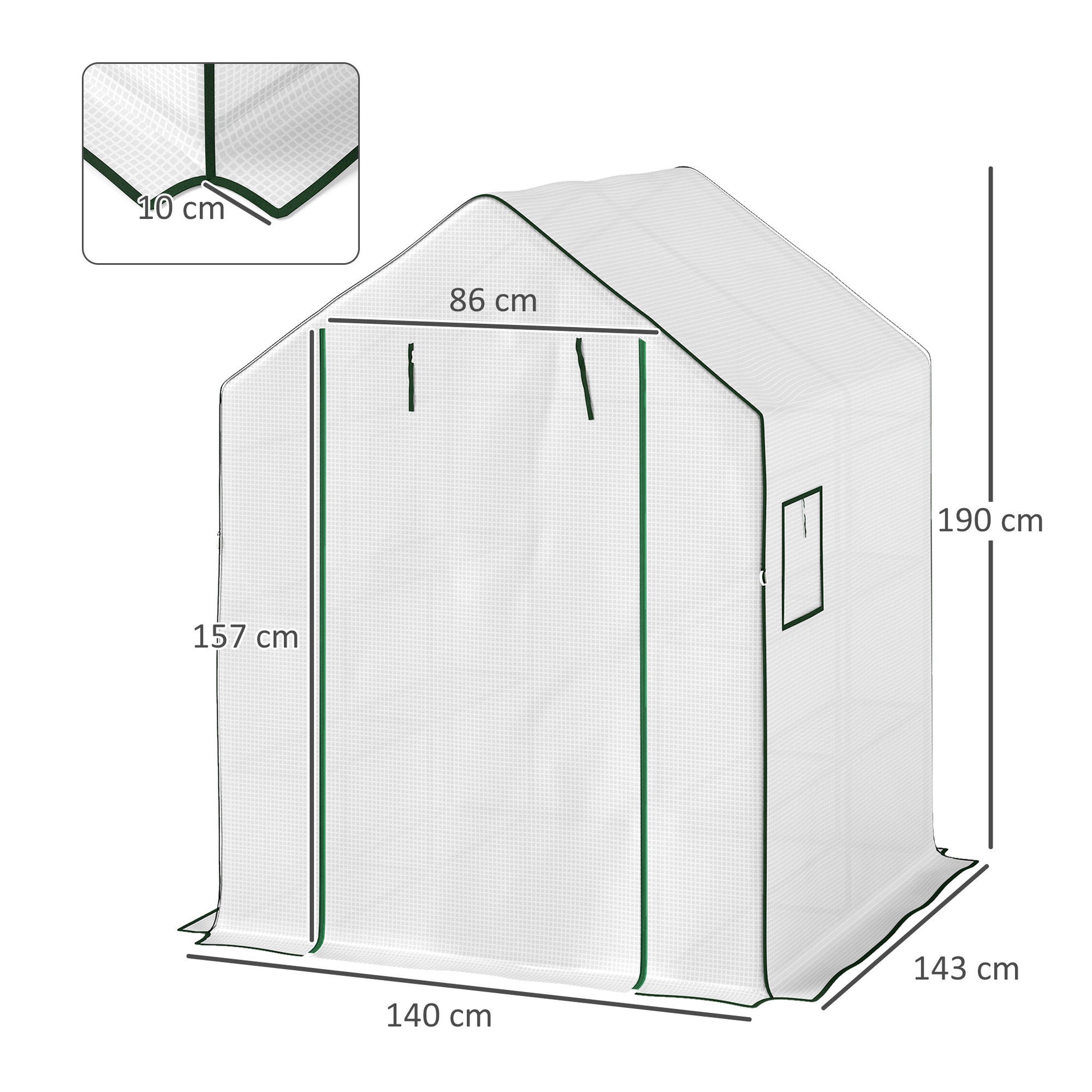 Outsunny Invernadero de Exterior Invernadero Pequeño de 3 Niveles con 6 Estantes Puerta Enrollable Cubierta de PE y Marco de Acero para Cultivos Plantas Flores 140x143x190 cm Blanco