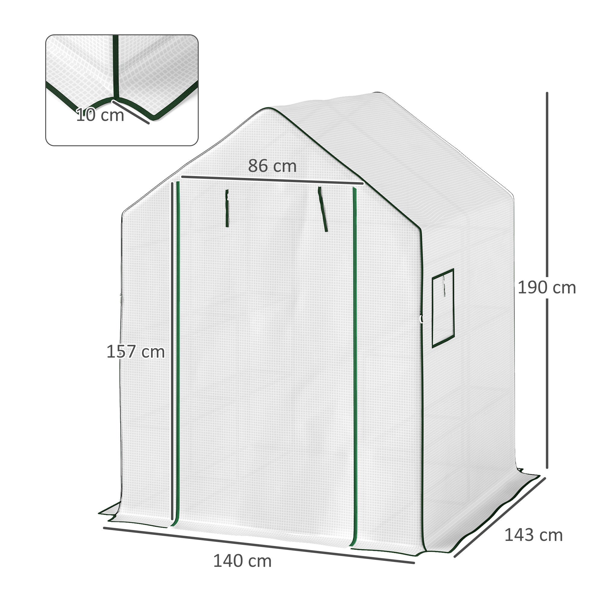 Outsunny Invernadero de Exterior Invernadero Pequeño de 3 Niveles con 6 Estantes Puerta Enrollable Cubierta de PE y Marco de Acero para Cultivos Plantas Flores 140x143x190 cm Blanco