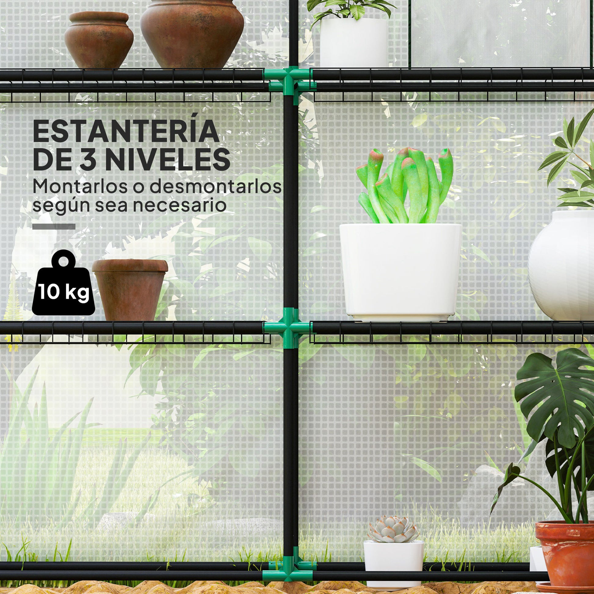 Outsunny Invernadero de Exterior Invernadero Pequeño de 3 Niveles con 6 Estantes Puerta Enrollable Cubierta de PE y Marco de Acero para Cultivos Plantas Flores 140x143x190 cm Blanco