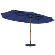 Outsunny Sombrilla Doble 4,7x2,8 m, Sombrilla Terraza Exterior con Base Incluida, Manivela Manual, Sacos de Arena y Funda, Anti-UV, Resistente al Agua, Parasol para Jardín, Terraza, Patio, Azul Oscuro