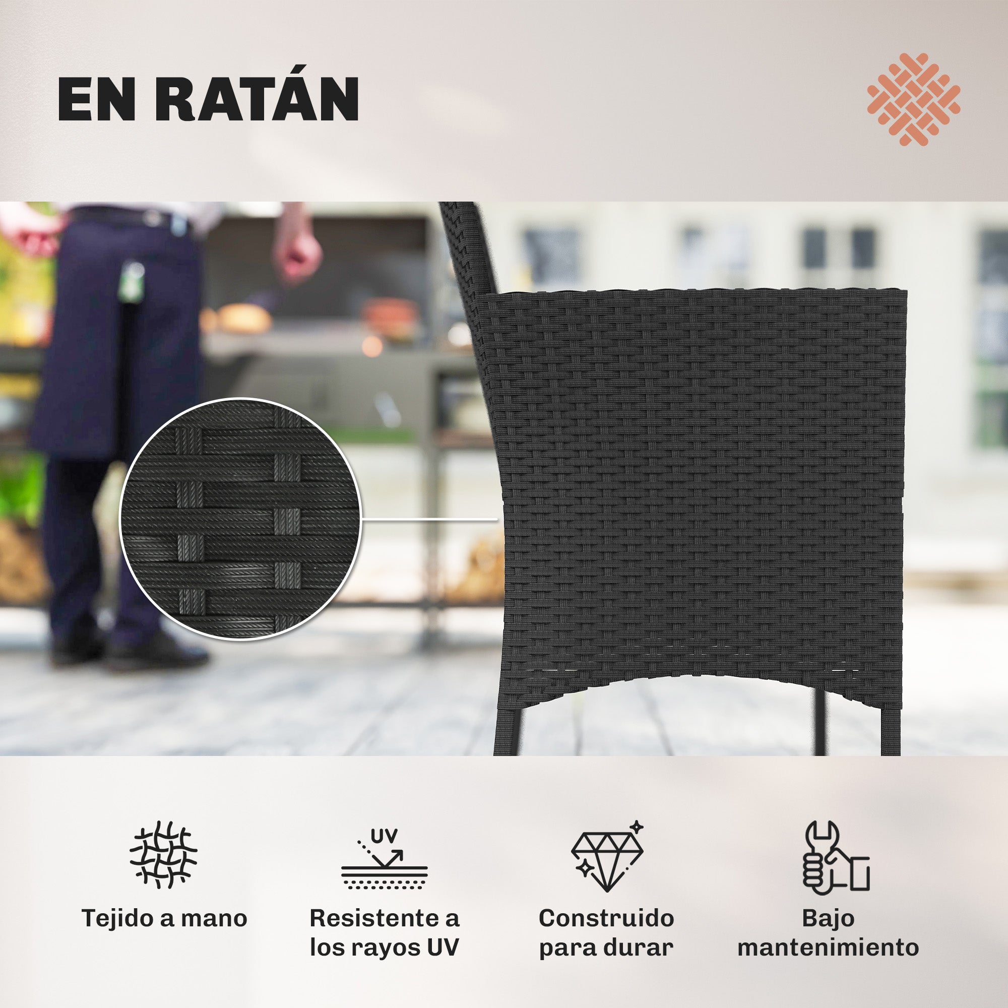 Outsunny Conjunto Jardín Exterior de Ratán con Cojines Conjunto Terraza Resistente a la Intemperie Muebles Jardín Exterior con 2 Sillones Sofá de 2 Plazas Mesa con Cristal Negro y Crema