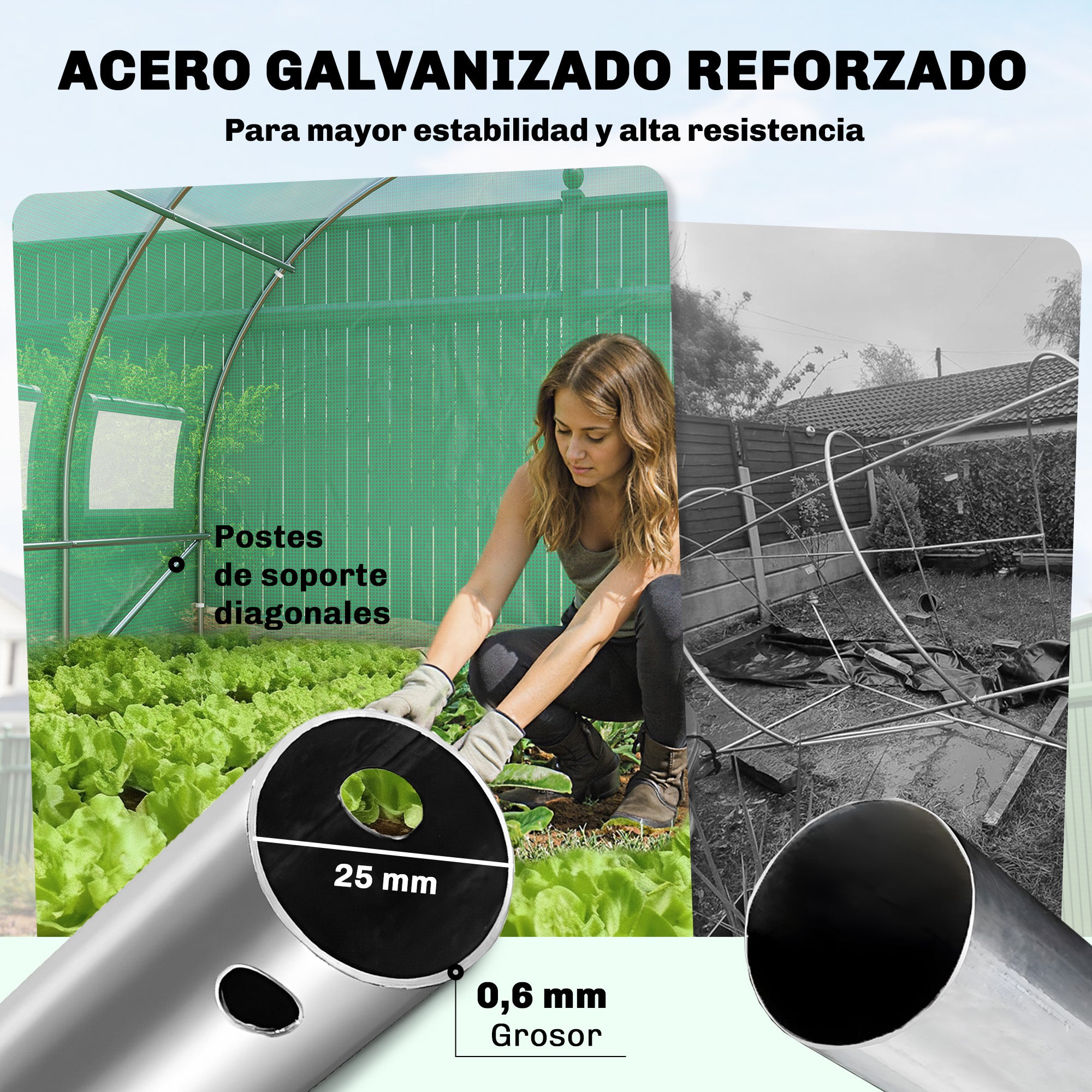 Outsunny Invernadero de Exterior 6x3x2 m, Invernadero de Túnel con Puerta con Bisagras, Ventanas de Malla, Cubierta PE 140g/m² y Marco de Acero Galvanizado, Anti-UV, Impermeable, para Cultivos, Verde