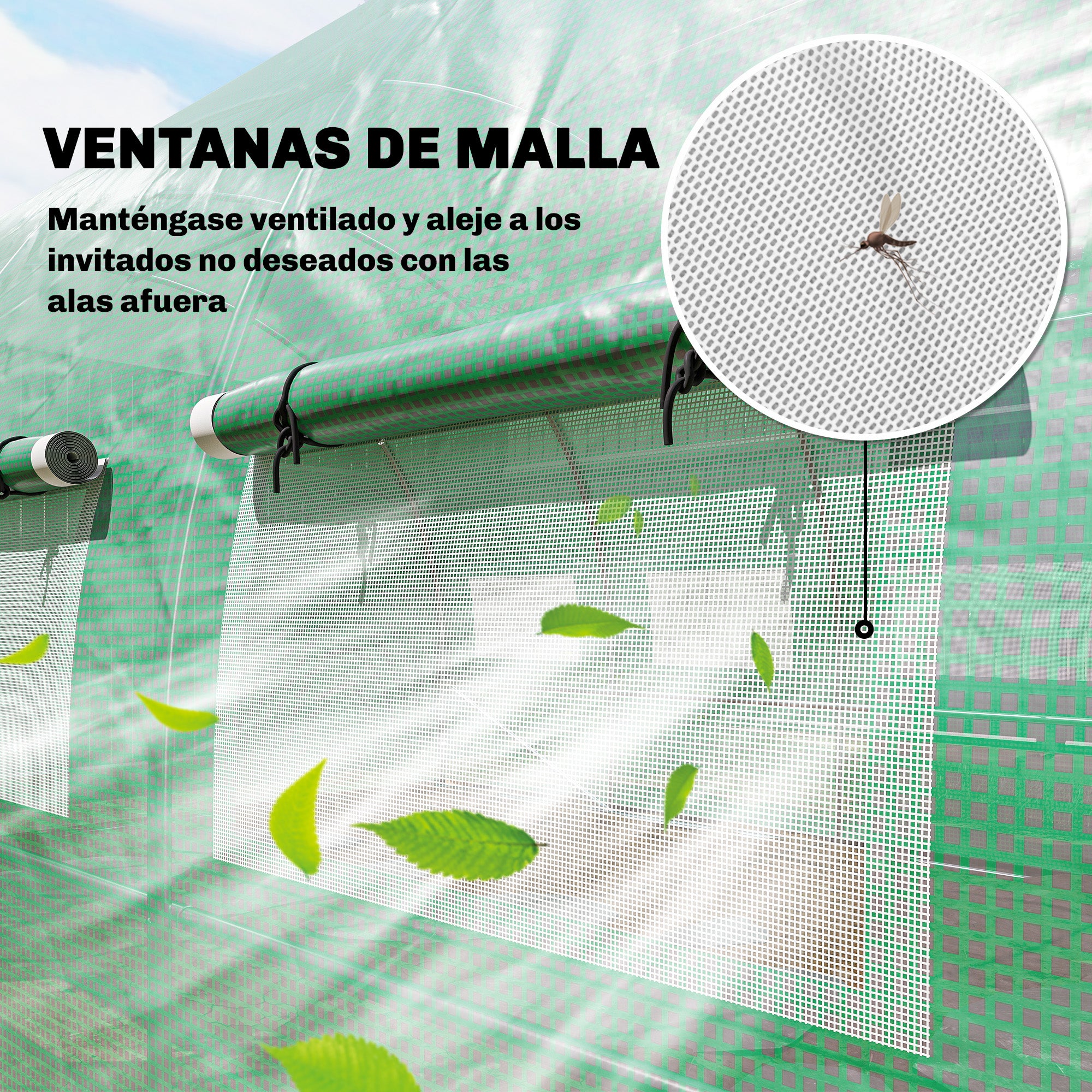 Outsunny Invernadero de Exterior 6x3x2 m, Invernadero de Túnel con Puerta con Bisagras, Ventanas de Malla, Cubierta PE 140g/m² y Marco de Acero Galvanizado, Anti-UV, Impermeable, para Cultivos, Verde