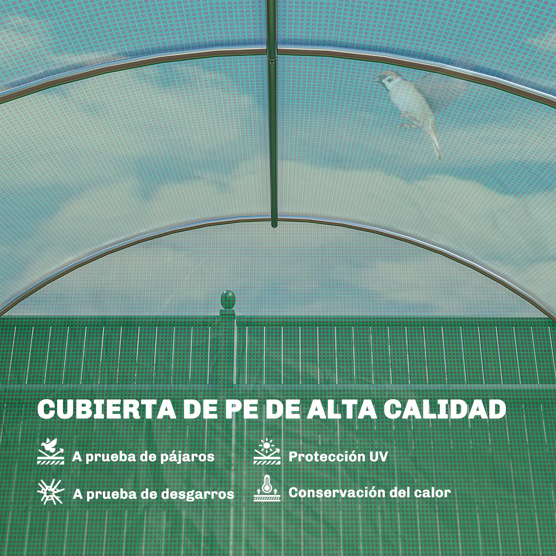 Outsunny Invernadero de Exterior 6x3x2 m, Invernadero de Túnel con Puerta con Bisagras, Ventanas de Malla, Cubierta PE 140g/m² y Marco de Acero Galvanizado, Anti-UV, Impermeable, para Cultivos, Verde