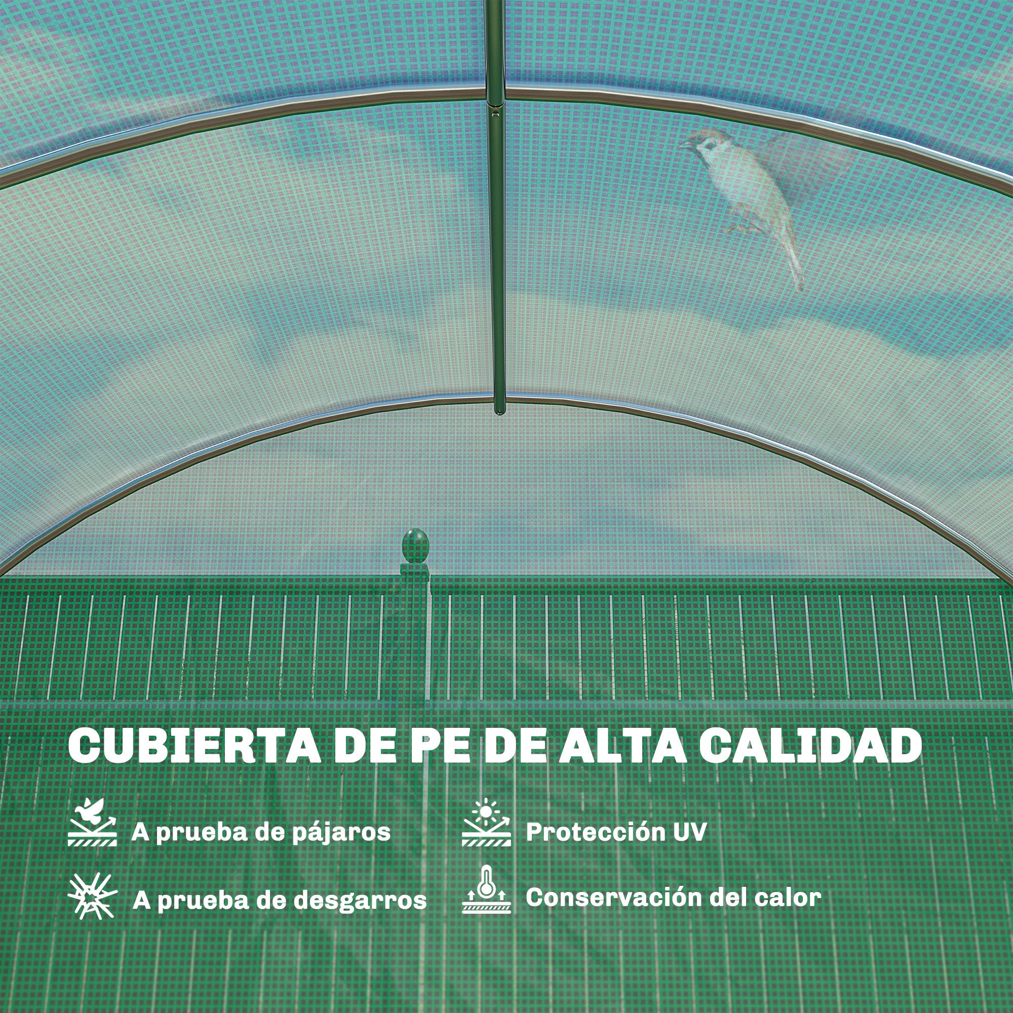 Outsunny Invernadero de Exterior 6x3x2 m, Invernadero de Túnel con Puerta con Bisagras, Ventanas de Malla, Cubierta PE 140g/m² y Marco de Acero Galvanizado, Anti-UV, Impermeable, para Cultivos, Verde