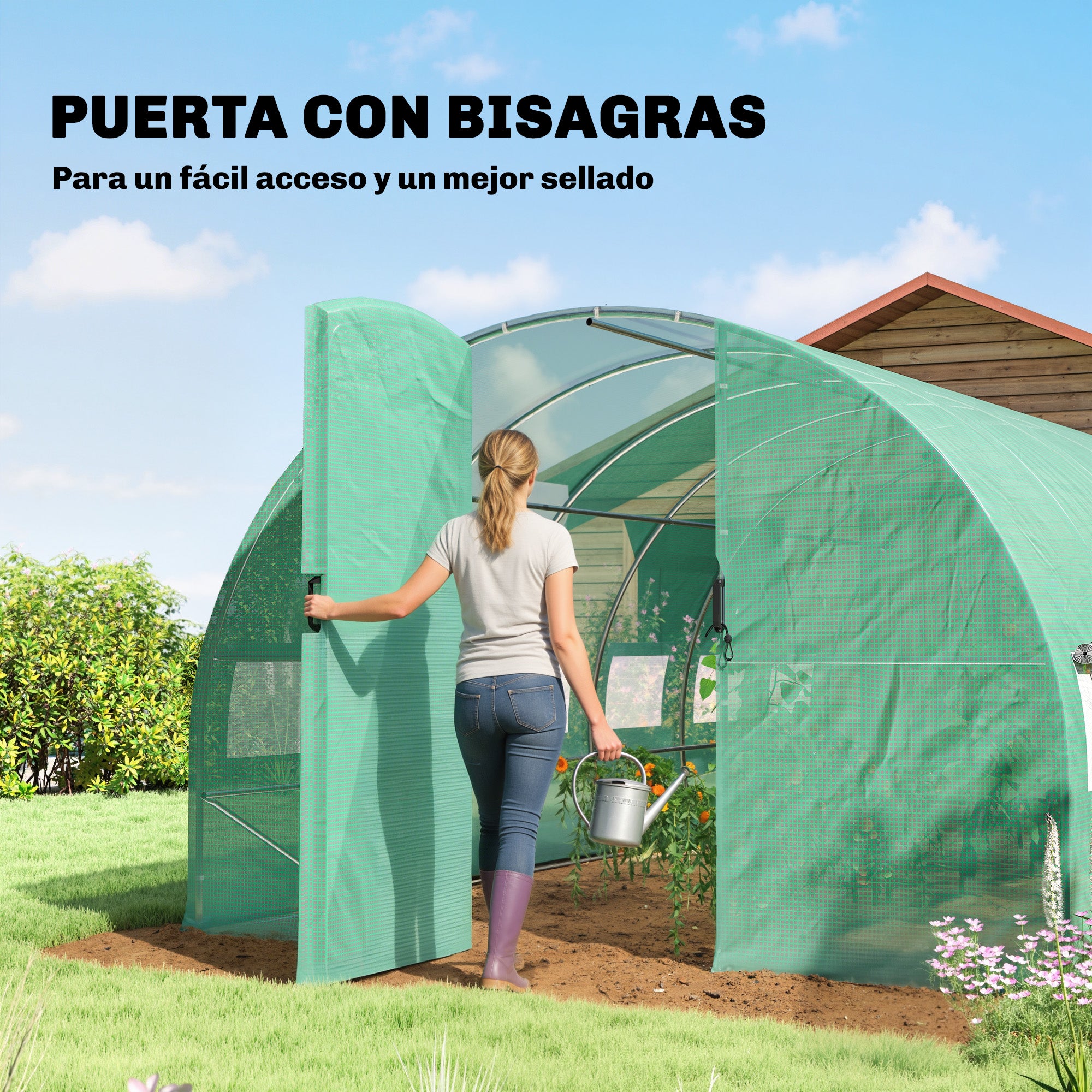 Outsunny Invernadero de Exterior 6x3x2 m, Invernadero de Túnel con Puerta con Bisagras, Ventanas de Malla, Cubierta PE 140g/m² y Marco de Acero Galvanizado, Anti-UV, Impermeable, para Cultivos, Verde