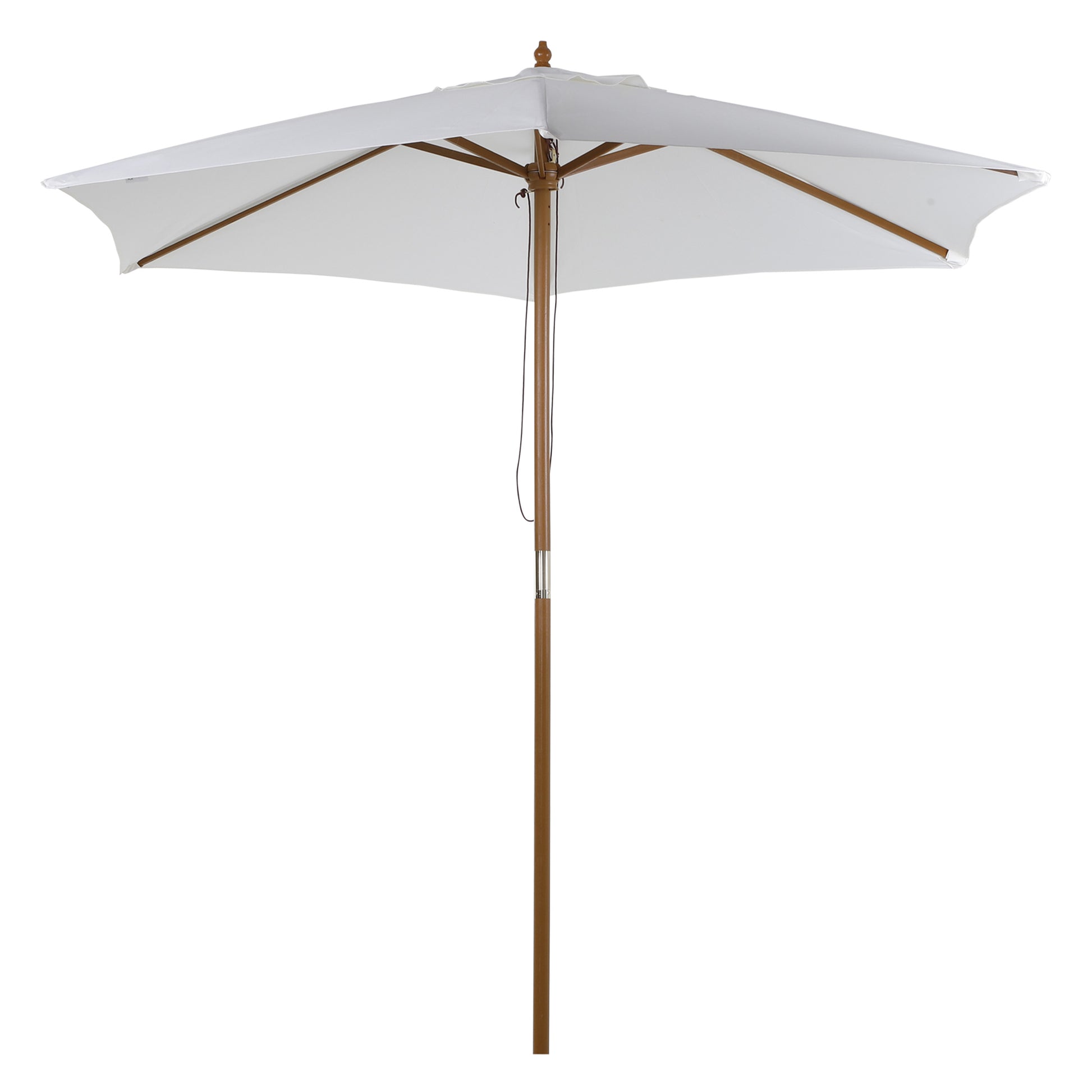 Outsunny Sombrilla de Jardín Ø250x230 cm Parasol de Terraza con 6 Varillas Poste Desmontable Anti-UV Impermeable y Marco de Madera para Playa Patio Blanco