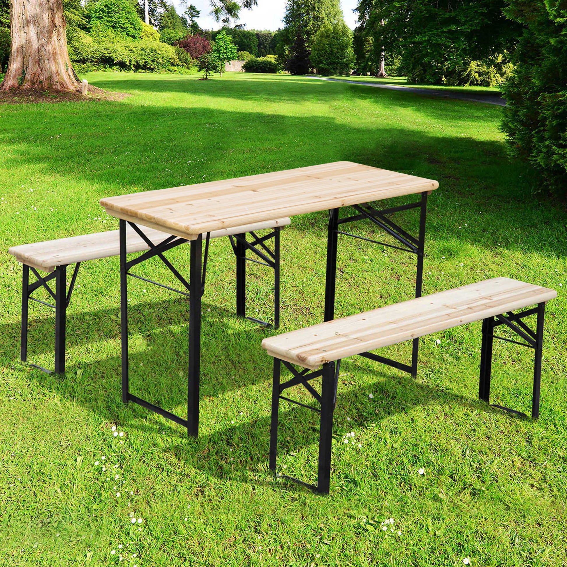 Outsunny Conjunto de Mesa y Bancos Set de Muebles Plegables para Picnic Mesa Cervecera Amplia de 120x50x76cm