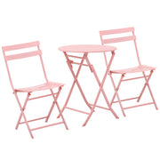 Outsunny Conjunto de Muebles de Jardín Plegable Juego de 1 Mesa Redonda y 2 Sillas de Terraza con Marco de Acero y Respaldo para Balcón Patio Rosa