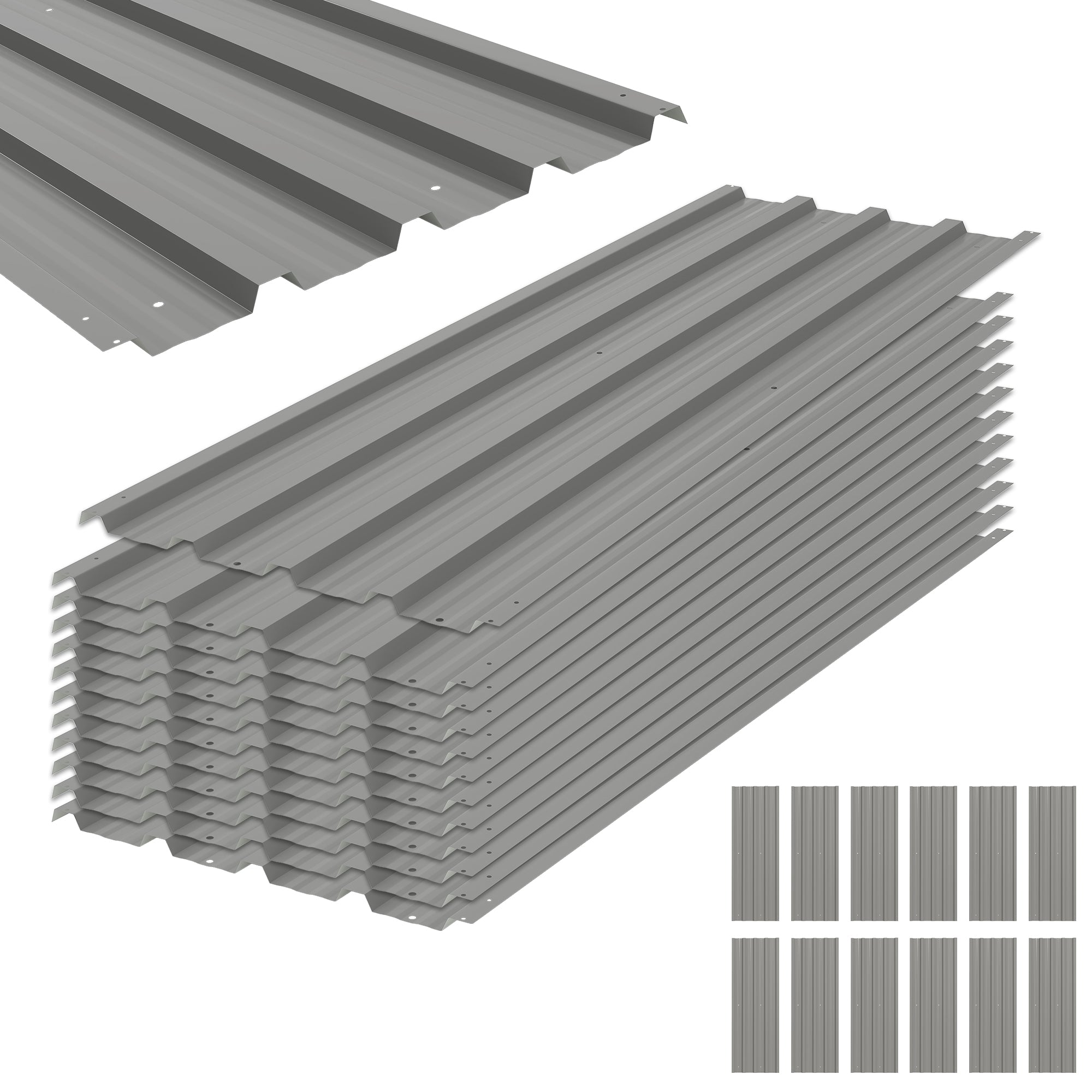 Outsunny 12x Paneles para Tejado de Acero Galvanizado, Chapas Perfiladas de Techo 7m², para Caseta de Herramientas, Cobertizo, Garaje, Exterior, 129x45cm, Gris Claro
