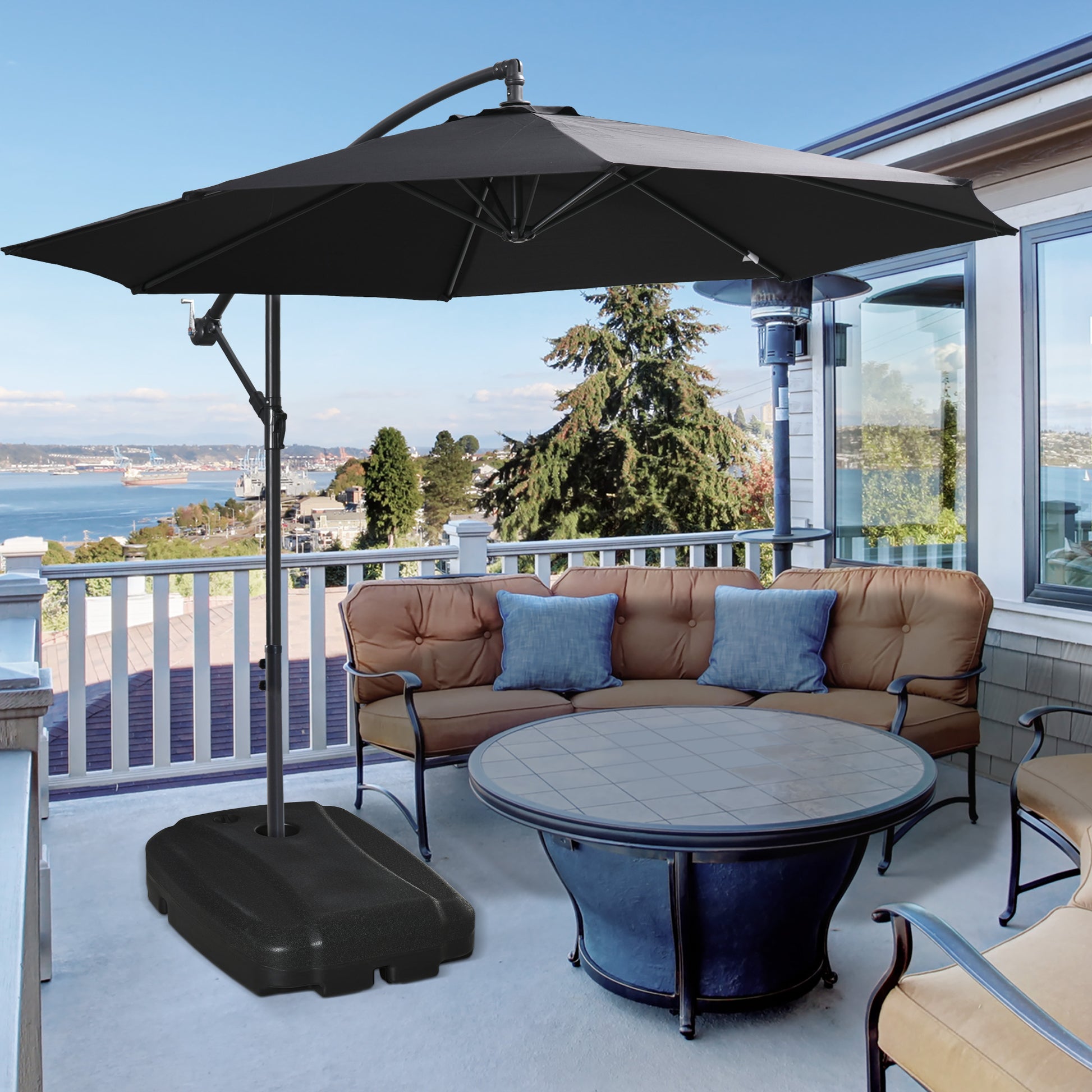 Outsunny Base de Sombrilla con 2 Ruedas Rellenable de Agua 80 kg Arena 90 kg o Mixto 100 kg Soporte de Parasol para Base Cruzada para Jardín Patio Terraza 80x60x20 cm Negro