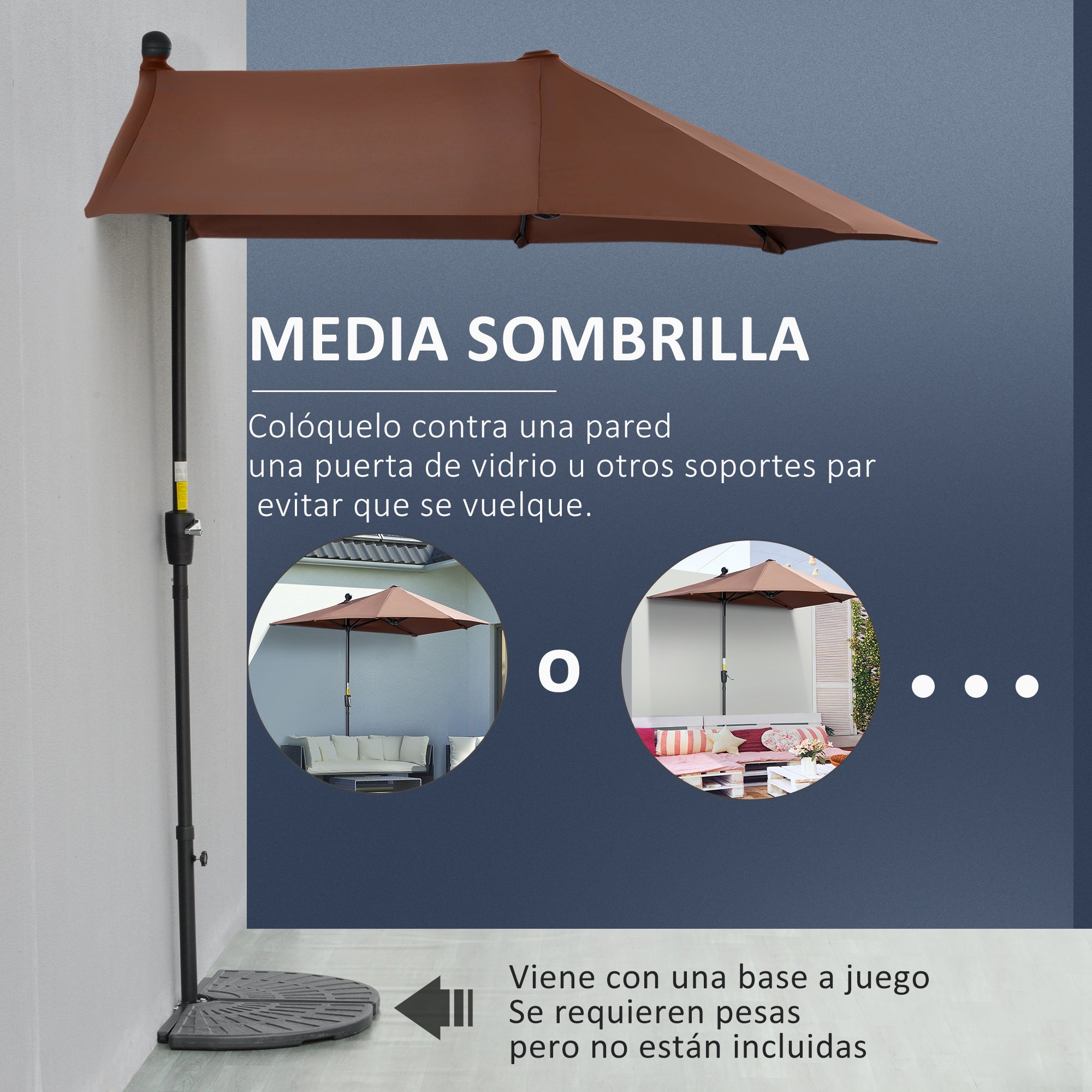 Outsunny Sombrilla de Pared de Jardín 200x190x240 cm Parasol de Terraza con Manivela Poste de Acero y Base Cruzada Anti-UV para Terraza Balcón Café
