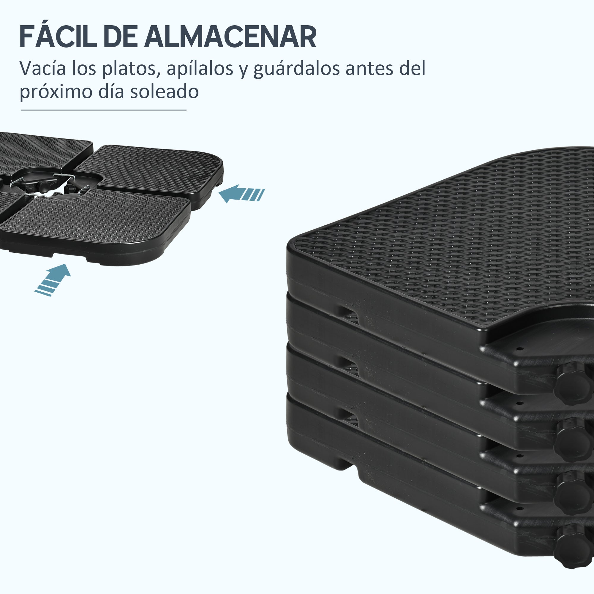 Outsunny Base para Sombrilla de 4 Piezas, Soporte para Parasol de HDPE Rellenable con Agua 59 kg o Arena 80 kg, para Jardín, Patio, Terraza, Negro
