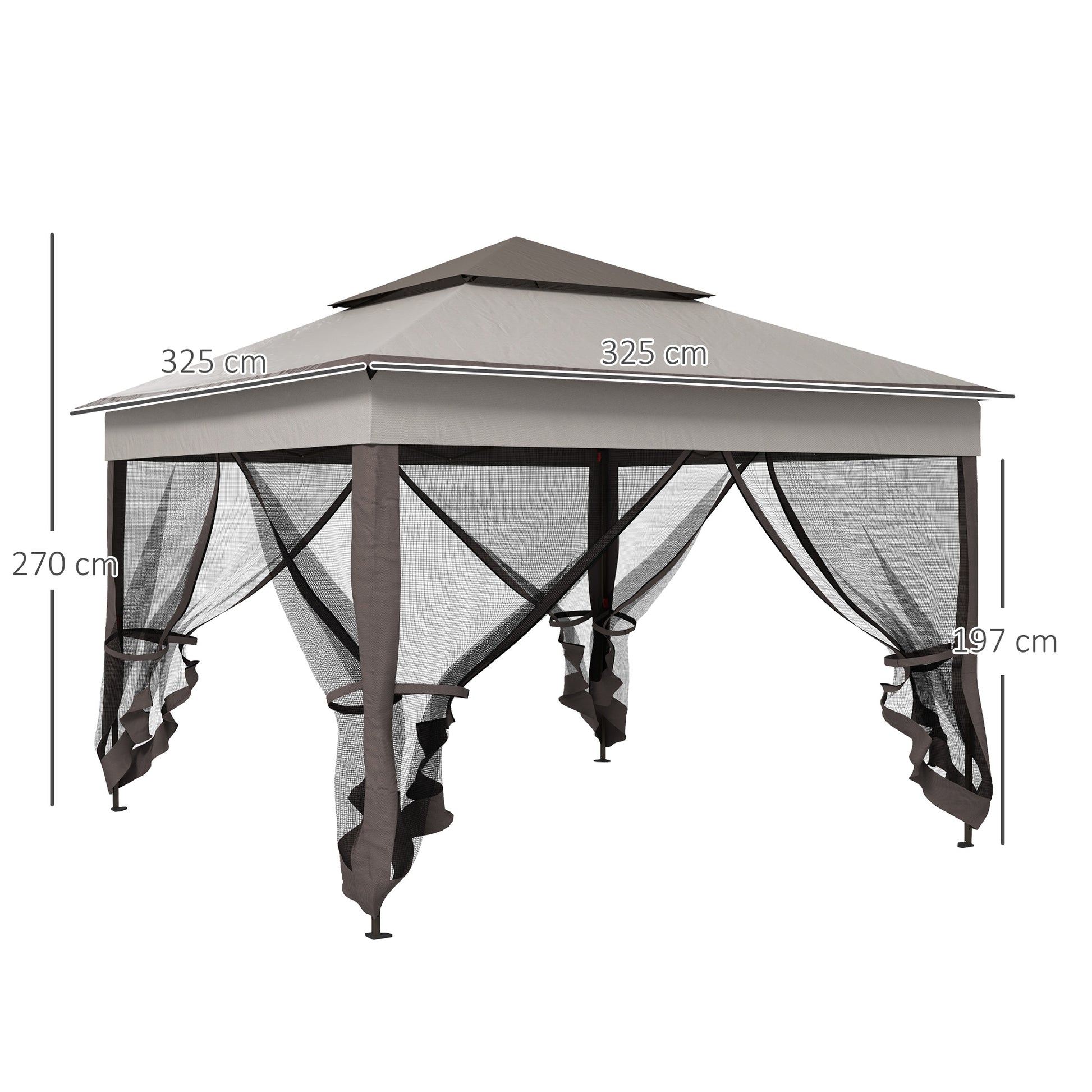 Outsunny Carpa Plegable Gazebo 3,3x3,3 m Cenador Plegable con 4 Paredes Laterales de Malla Anti-UV y Bolsa de Transporte para Camping Fiestas Gris