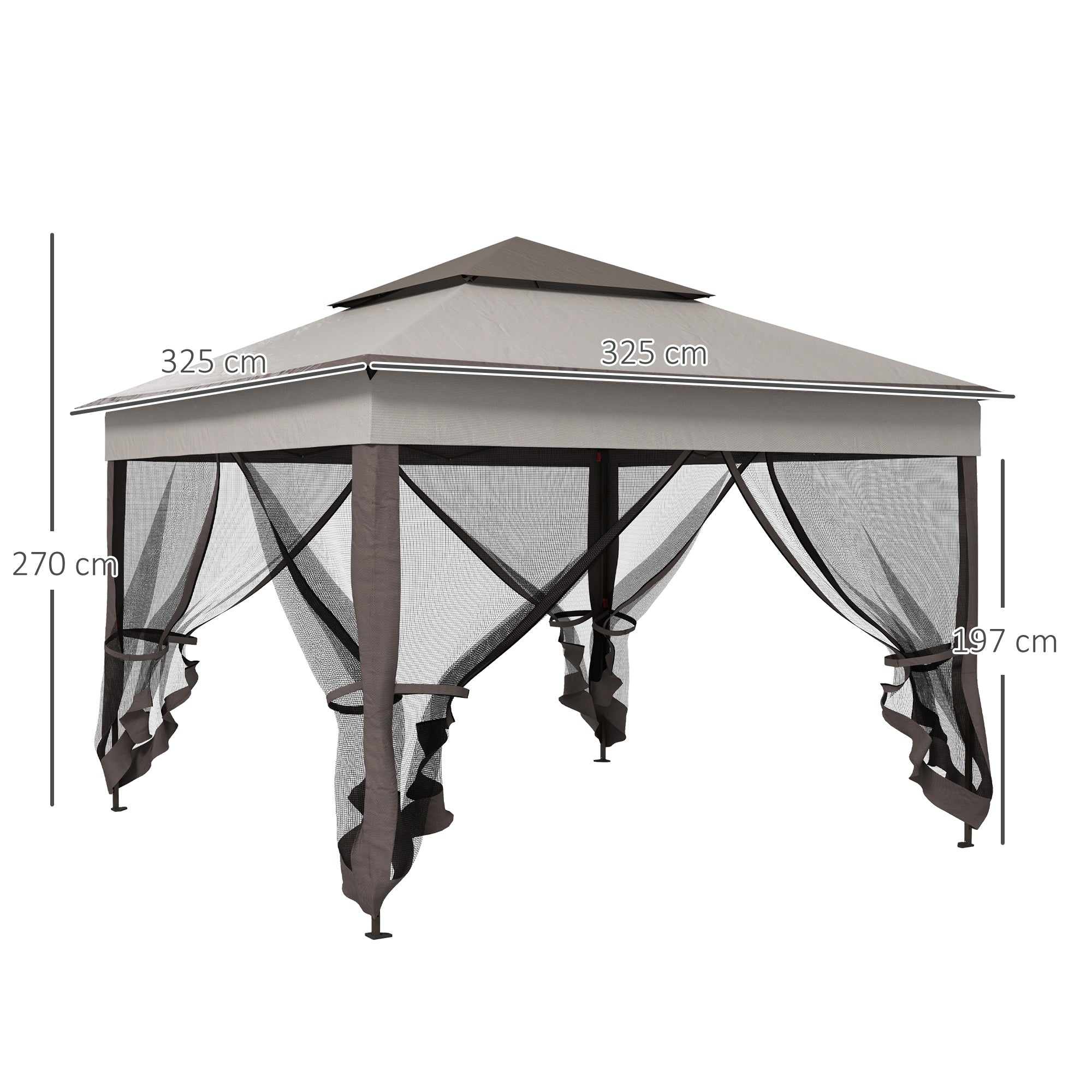 Outsunny Carpa Plegable Gazebo 3,3x3,3 m Cenador Plegable con 4 Paredes Laterales de Malla Anti-UV y Bolsa de Transporte para Camping Fiestas Gris