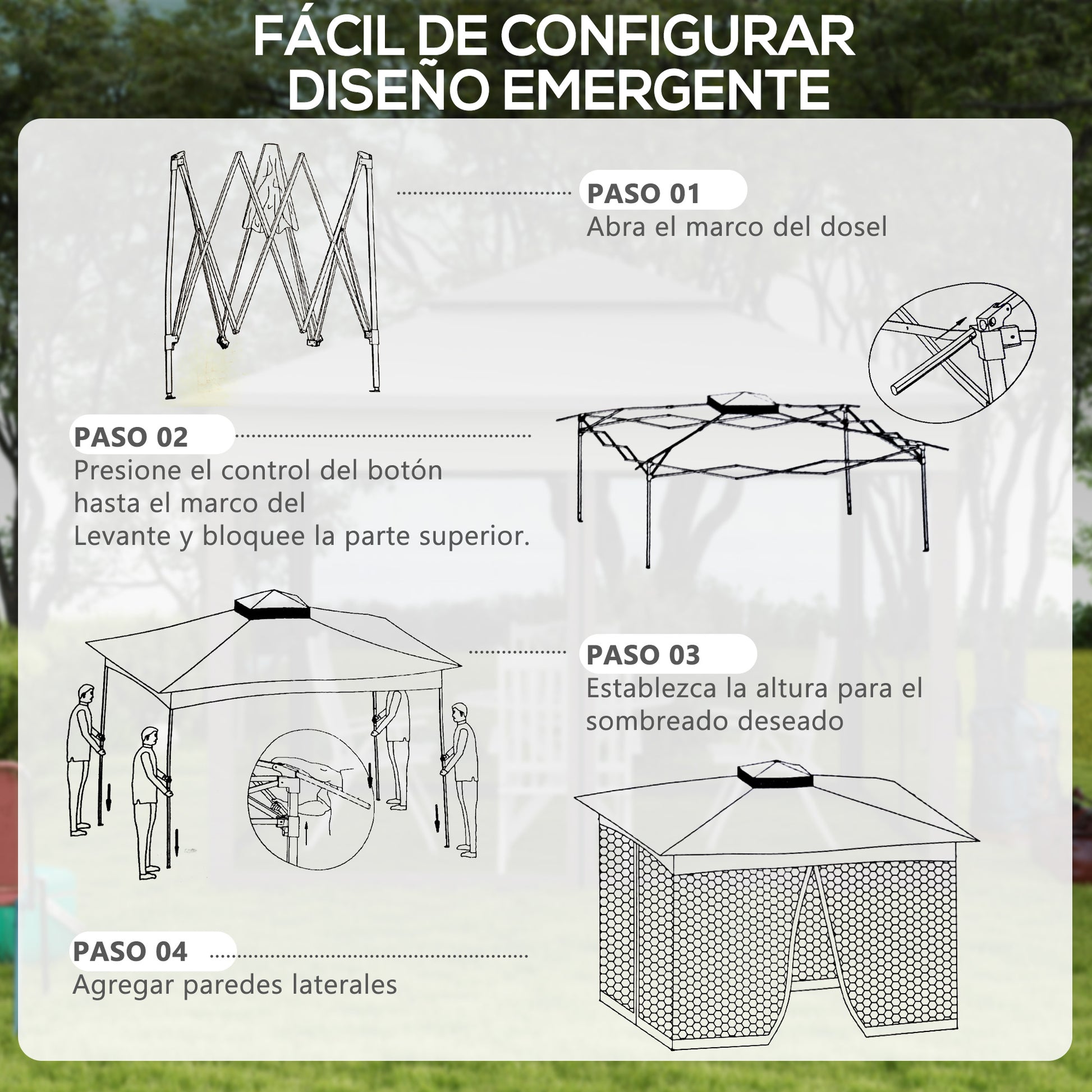 Outsunny Carpa Plegable Gazebo 3,3x3,3 m Cenador Plegable con 4 Paredes Laterales de Malla Anti-UV y Bolsa de Transporte para Camping Fiestas Gris