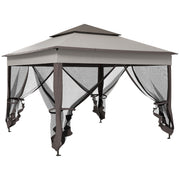 Outsunny Carpa Plegable Gazebo 3,3x3,3 m Cenador Plegable con 4 Paredes Laterales de Malla Anti-UV y Bolsa de Transporte para Camping Fiestas Gris