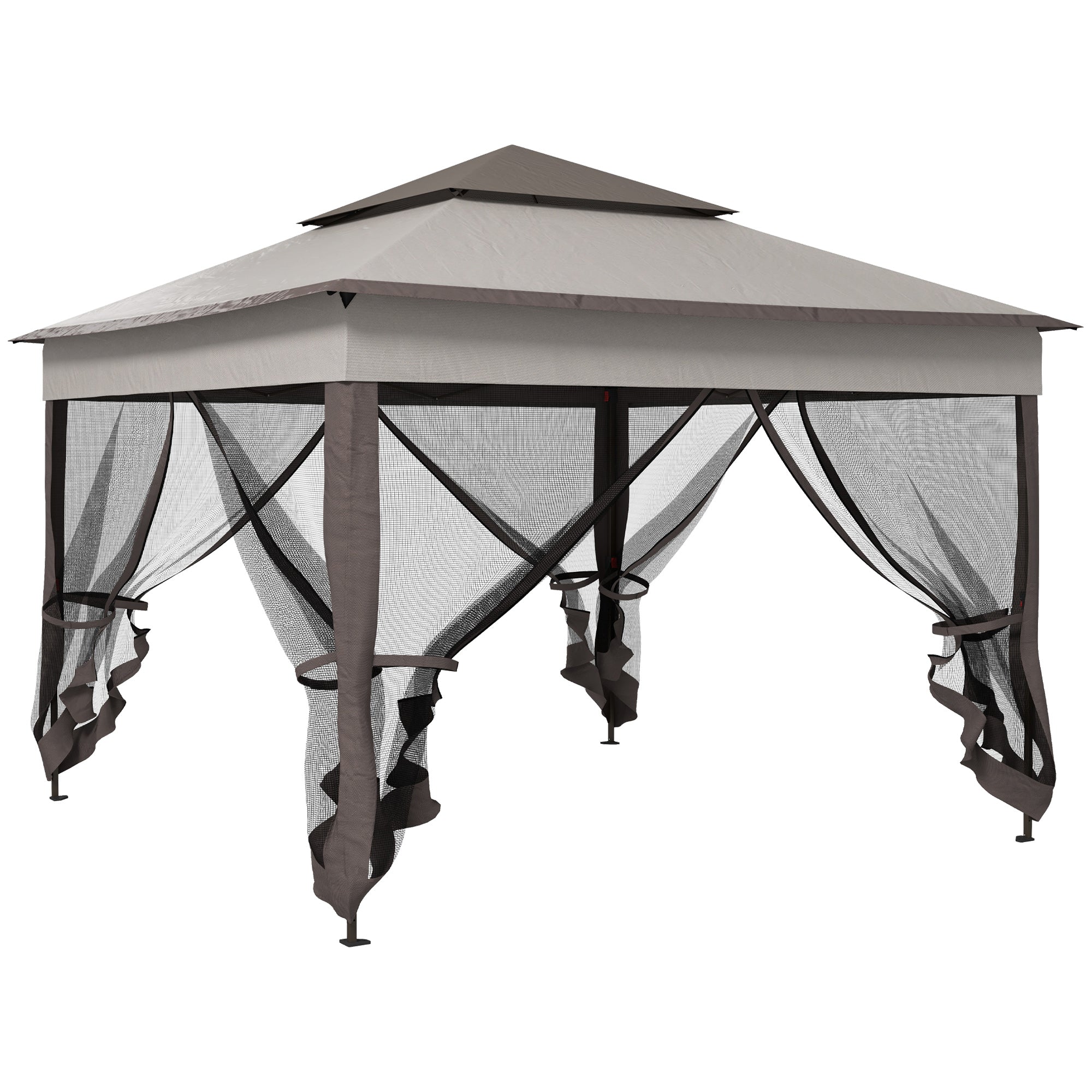 Outsunny Carpa Plegable Gazebo 3,3x3,3 m Cenador Plegable con 4 Paredes Laterales de Malla Anti-UV y Bolsa de Transporte para Camping Fiestas Gris