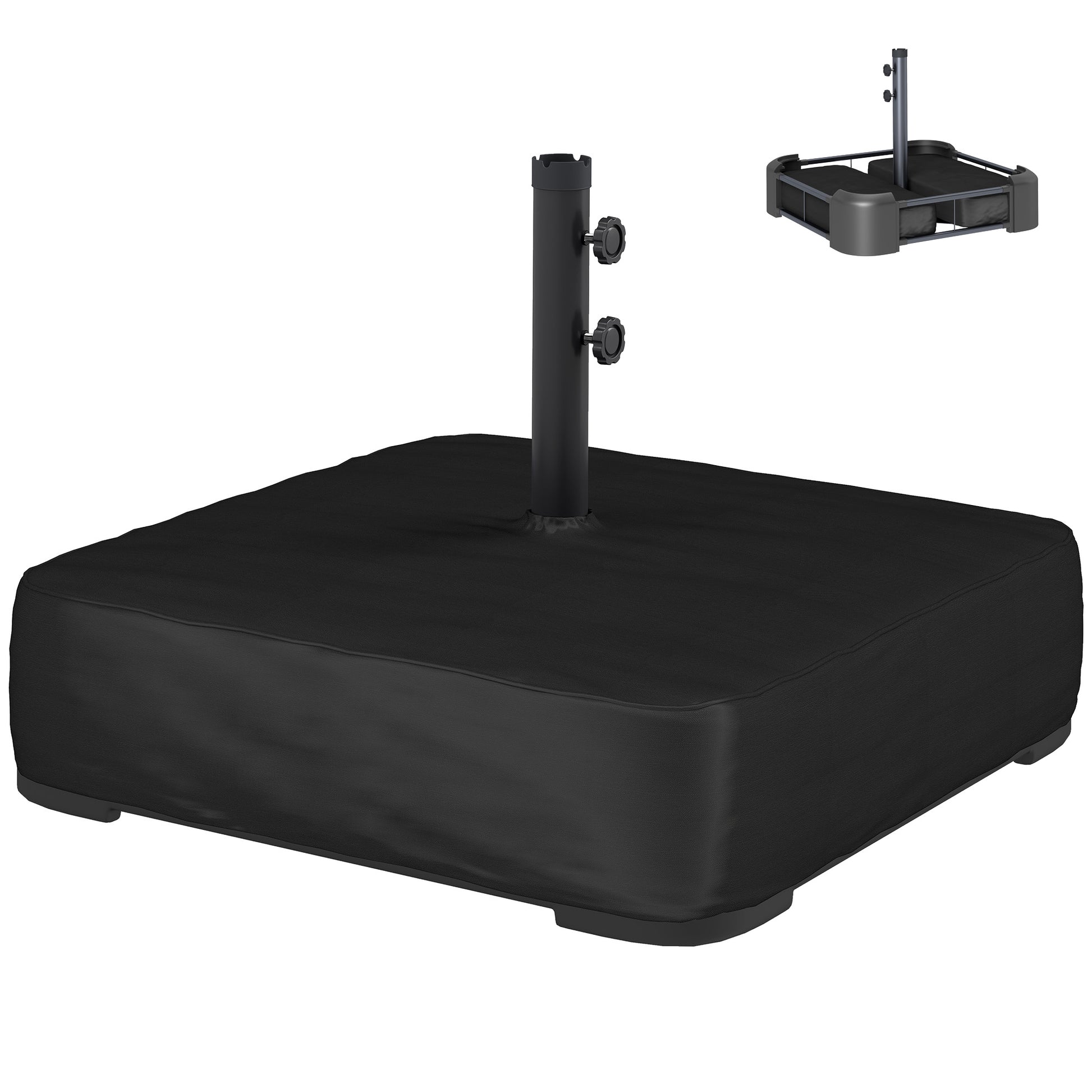Outsunny Base para Sombrilla Cuadrada con Funda, Soporte de Parasol con Bolsas de Arena, Pie para Sombrilla con Postes Ø48 mm, Rellenable de Arena 80 kg Arena Húmeda 90 kg, para Jardín, Terraza, Negro