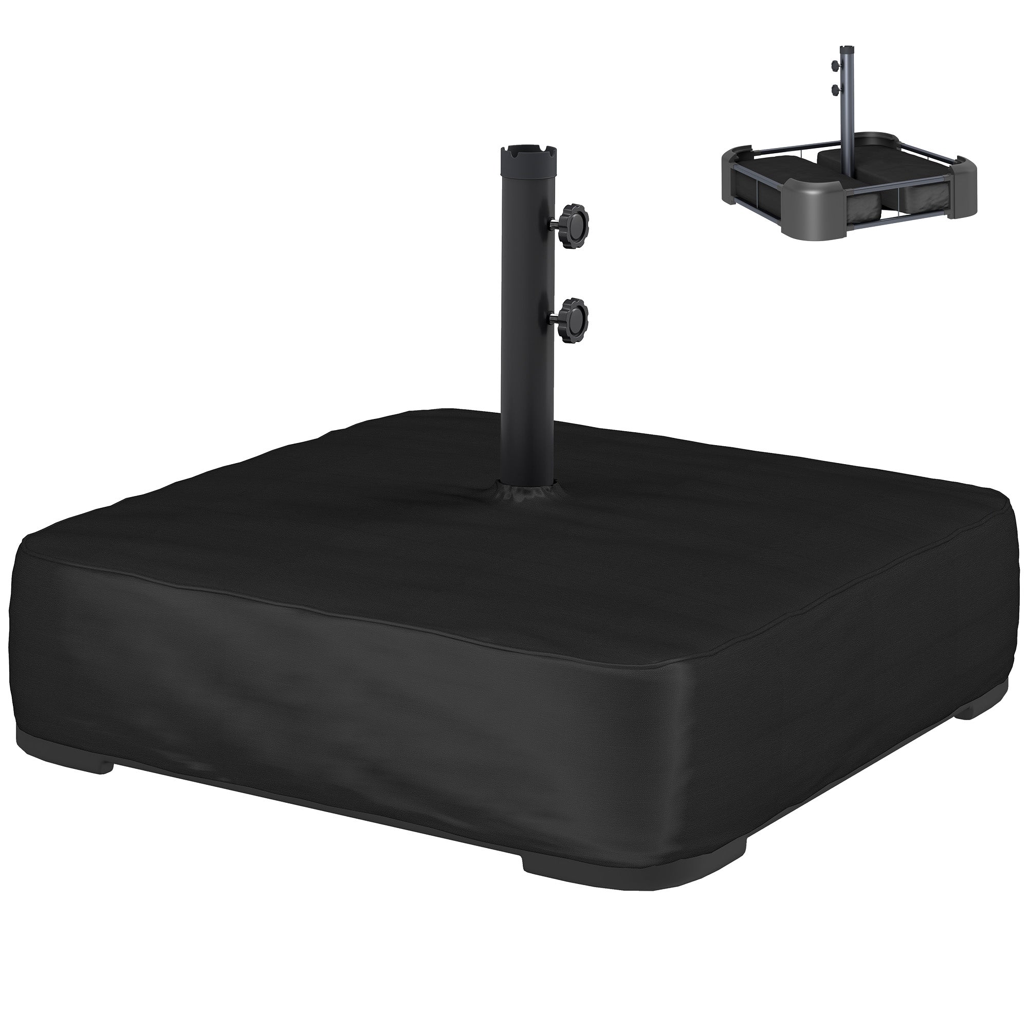 Outsunny Base para Sombrilla Cuadrada con Funda, Soporte de Parasol con Bolsas de Arena, Pie para Sombrilla con Postes Ø48 mm, Rellenable de Arena 80 kg Arena Húmeda 90 kg, para Jardín, Terraza, Negro