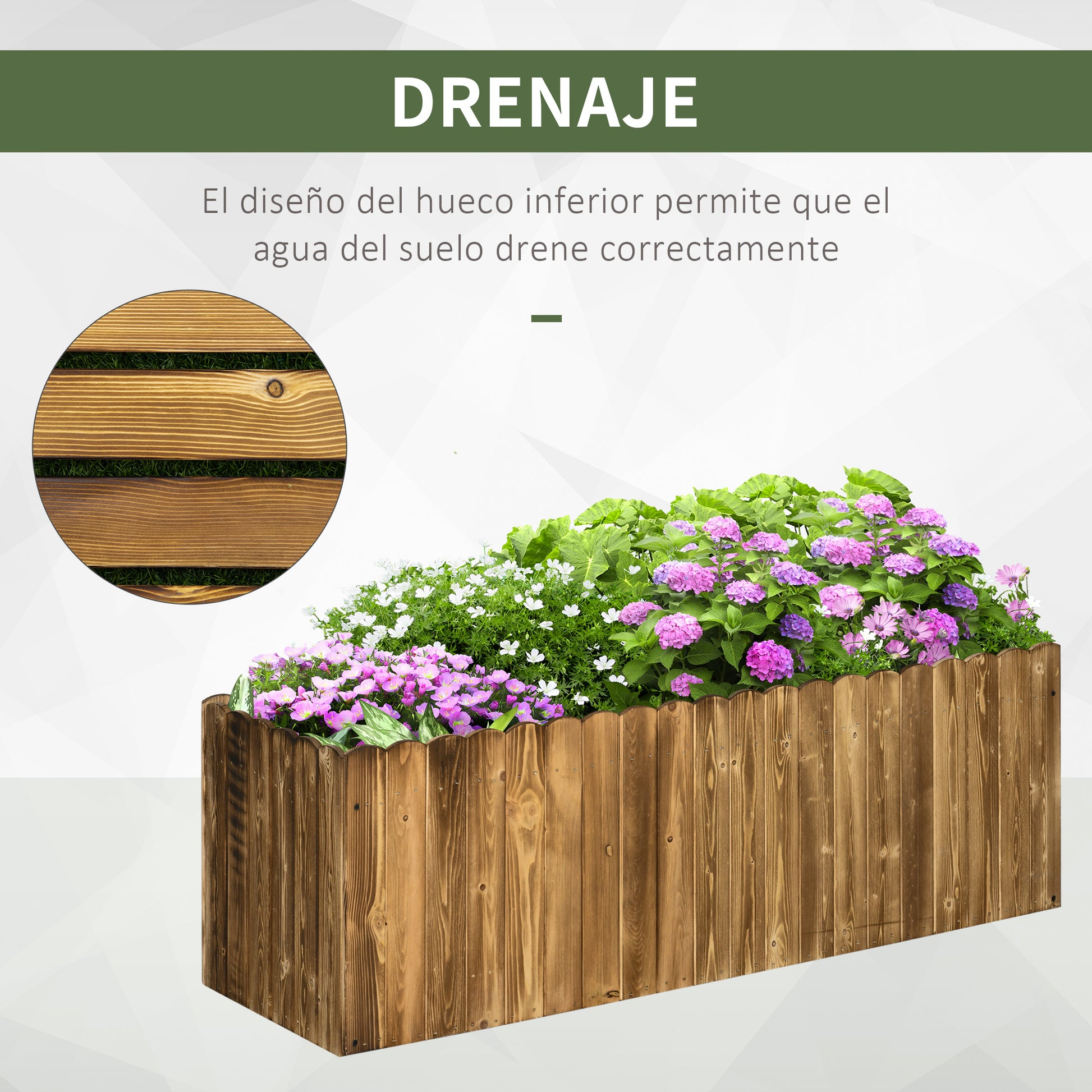 Outsunny Jardinera Exterior Grande de Madera, Huerto Urbano Elevado con Fondo Abierto para Cultivar Plantas, Flores, Hierba, Macetero Exterior Rectangular para Jardín Terraza 120x40x40 cm, Carbonizada