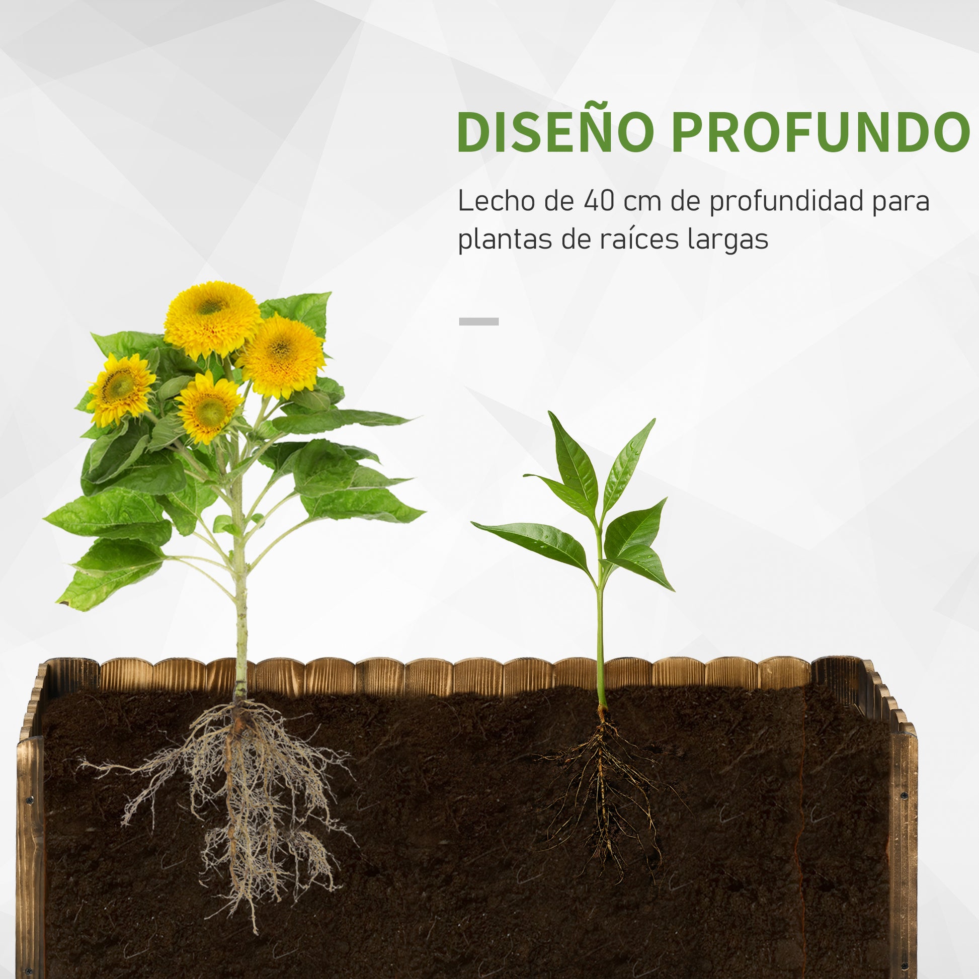 Outsunny Jardinera Exterior Grande de Madera, Huerto Urbano Elevado con Fondo Abierto para Cultivar Plantas, Flores, Hierba, Macetero Exterior Rectangular para Jardín Terraza 120x40x40 cm, Carbonizada
