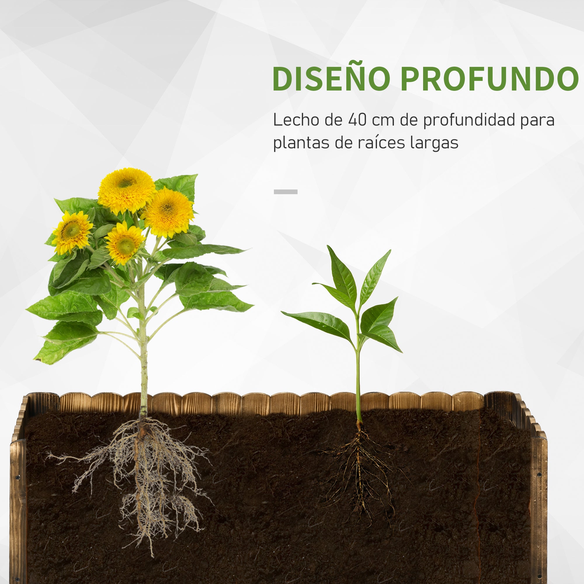 Outsunny Jardinera Exterior Grande de Madera, Huerto Urbano Elevado con Fondo Abierto para Cultivar Plantas, Flores, Hierba, Macetero Exterior Rectangular para Jardín Terraza 120x40x40 cm, Carbonizada