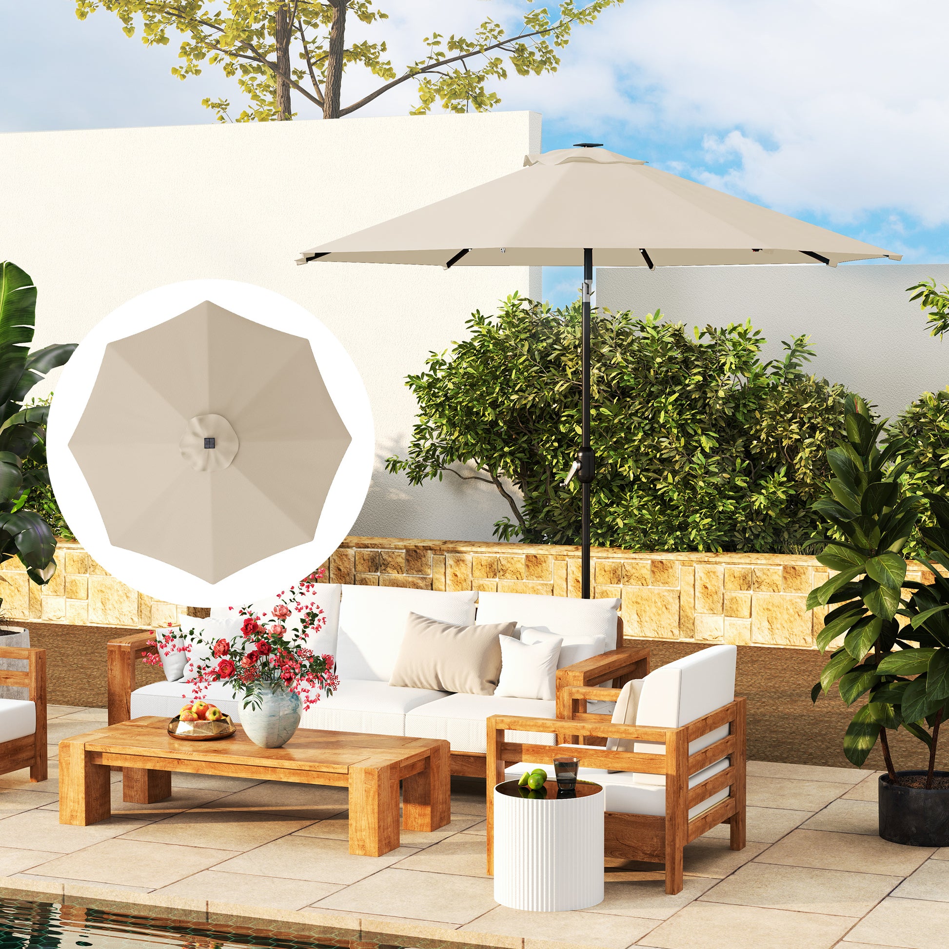 Outsunny Toldo de Recambio de Sombrilla de 3 m Toldo de Repuesto para Sombrilla de Patio con Ventilación Superior Protección UV 50+ Cubierta de Repuesto para Parasol de Poliéster para Exteriores Caqui