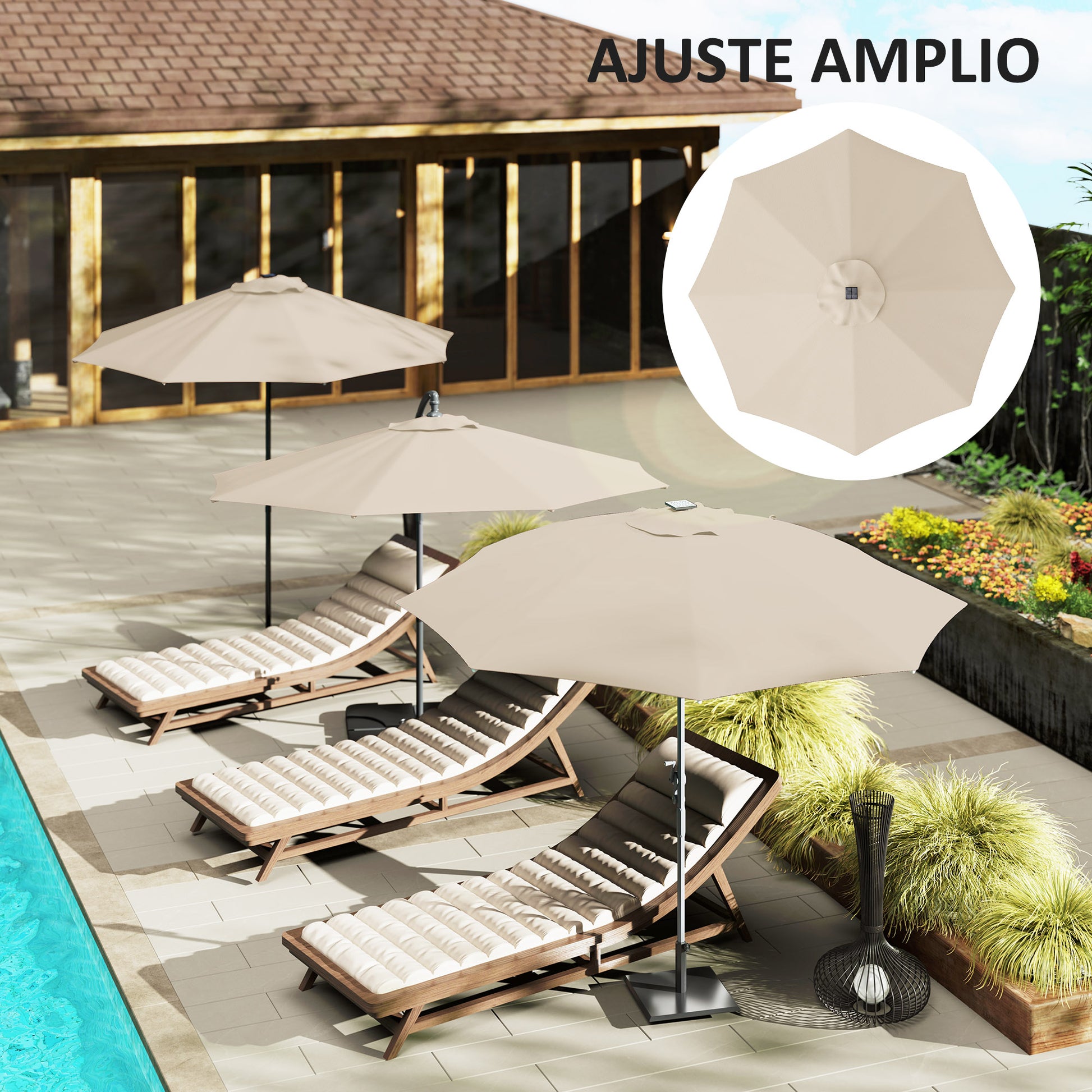 Outsunny Toldo de Recambio de Sombrilla de 3 m Toldo de Repuesto para Sombrilla de Patio con Ventilación Superior Protección UV 50+ Cubierta de Repuesto para Parasol de Poliéster para Exteriores Caqui