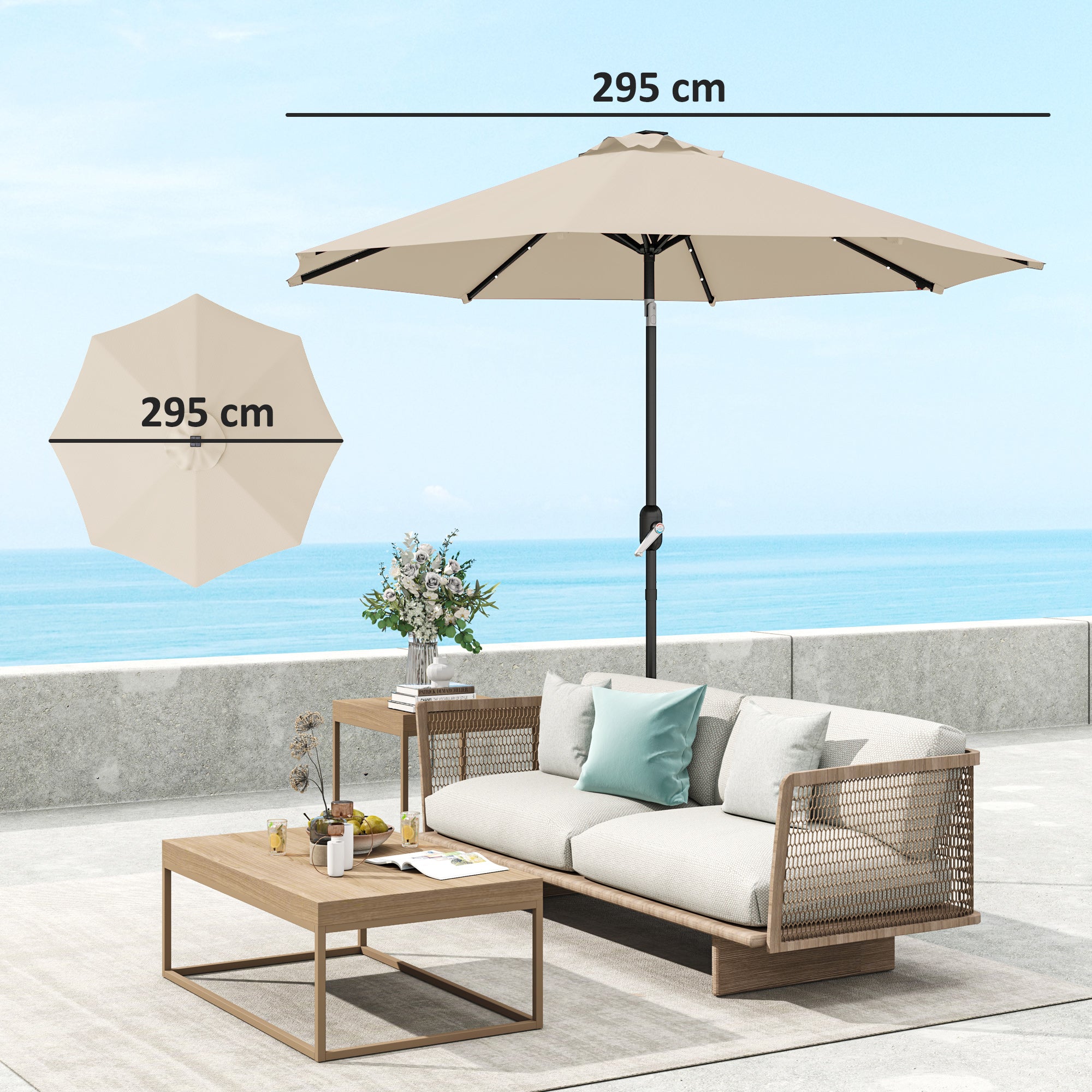 Outsunny Toldo de Recambio de Sombrilla de 3 m Toldo de Repuesto para Sombrilla de Patio con Ventilación Superior Protección UV 50+ Cubierta de Repuesto para Parasol de Poliéster para Exteriores Caqui