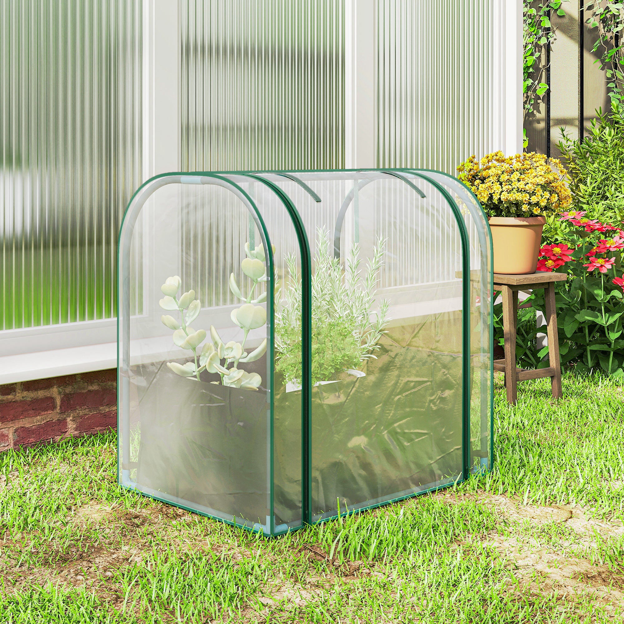 Outsunny Mini Invernadero con Bolsa para Plantar, 68x50x70 cm, Invernadero Pequeño Portátil para Interior y Exterior con Puerta Enrollable, Marco Acero, Impermeable, para Jardín, Balcón o Patio, Verde