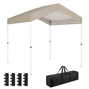 Outsunny Carpa Plegable 2,4x2,4 m, Pop-up, Cenador de Jardín con UPF50+, Bloqueo Central, Altura Ajustable, Bolsa de Transporte, Sacos Arena, Gazebo para Exterior, Beige