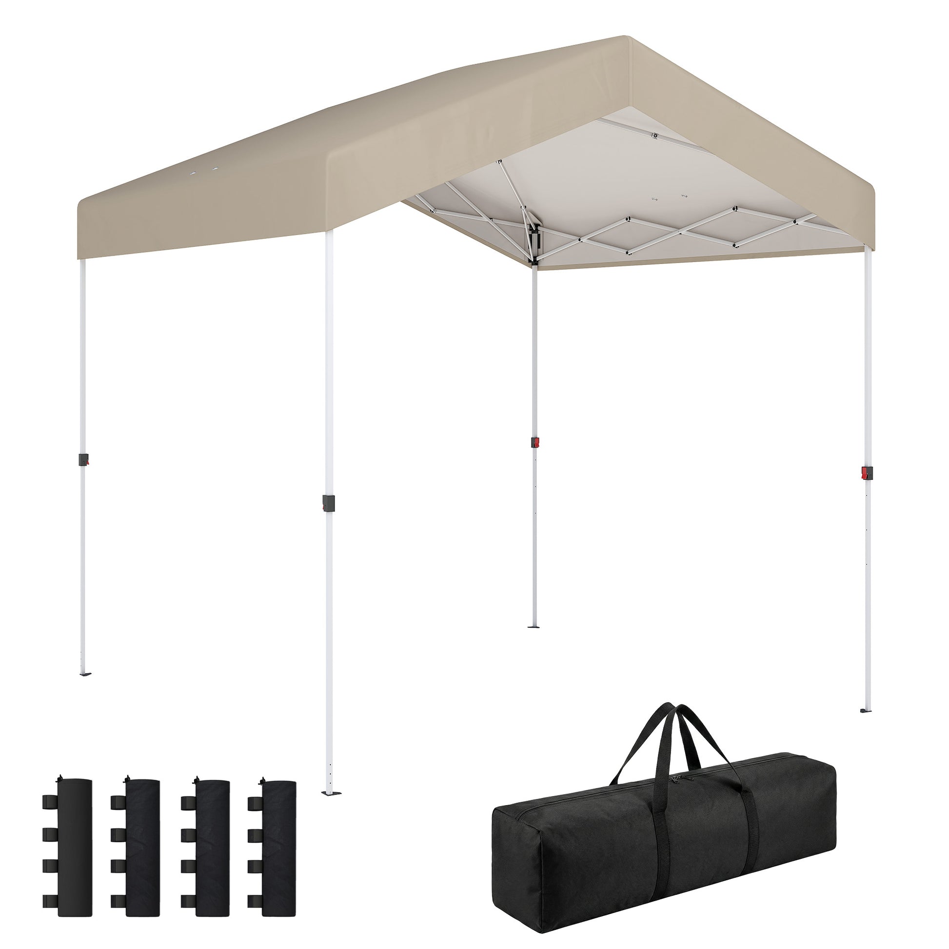 Outsunny Carpa Plegable 2,4x2,4 m, Pop-up, Cenador de Jardín con UPF50+, Bloqueo Central, Altura Ajustable, Bolsa de Transporte, Sacos Arena, Gazebo para Exterior, Beige