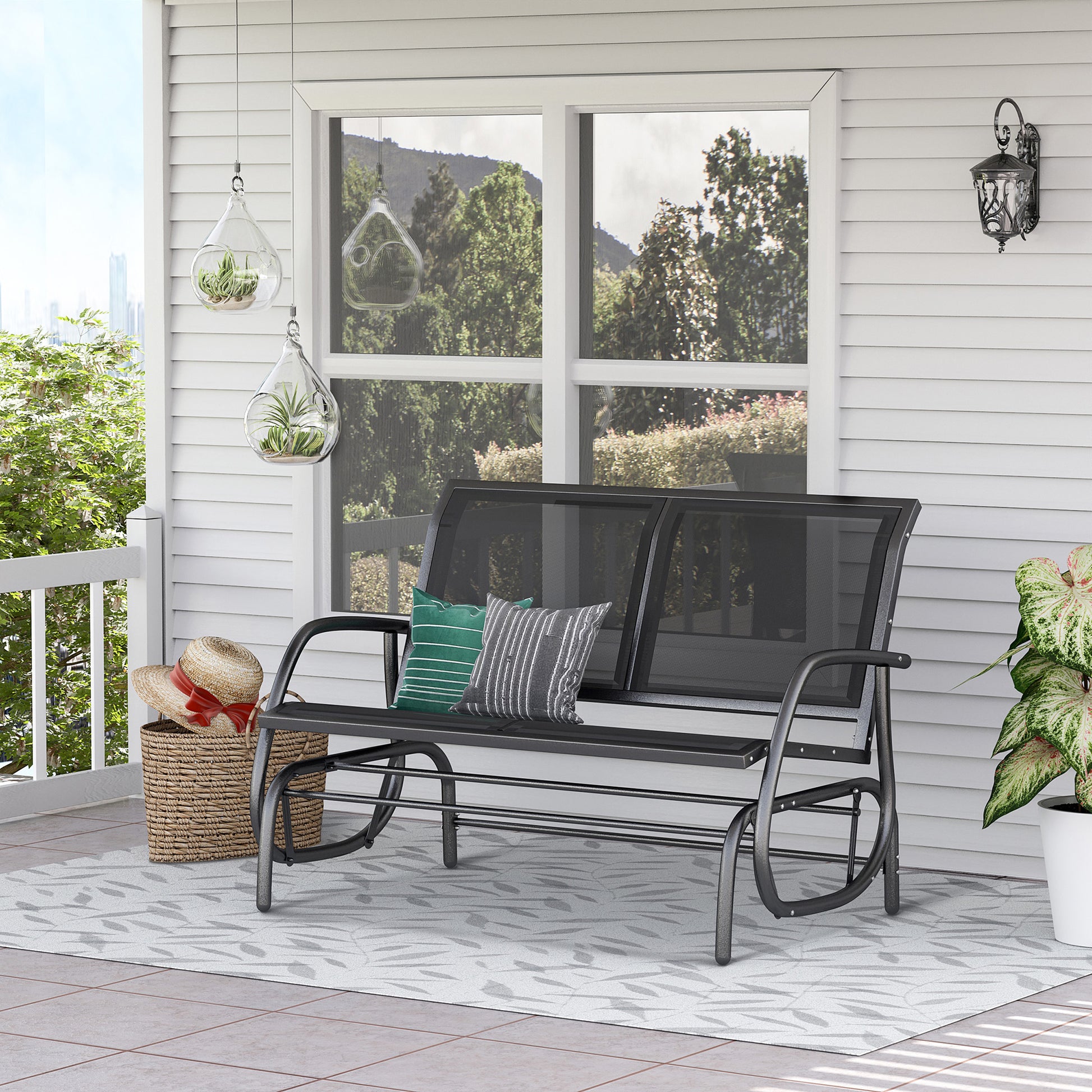 Outsunny Banco Balancín tipo Silla Oscilante de Jardín o Patio con 2 Plazas 120x70x85 cm Metal y Tela Texteline