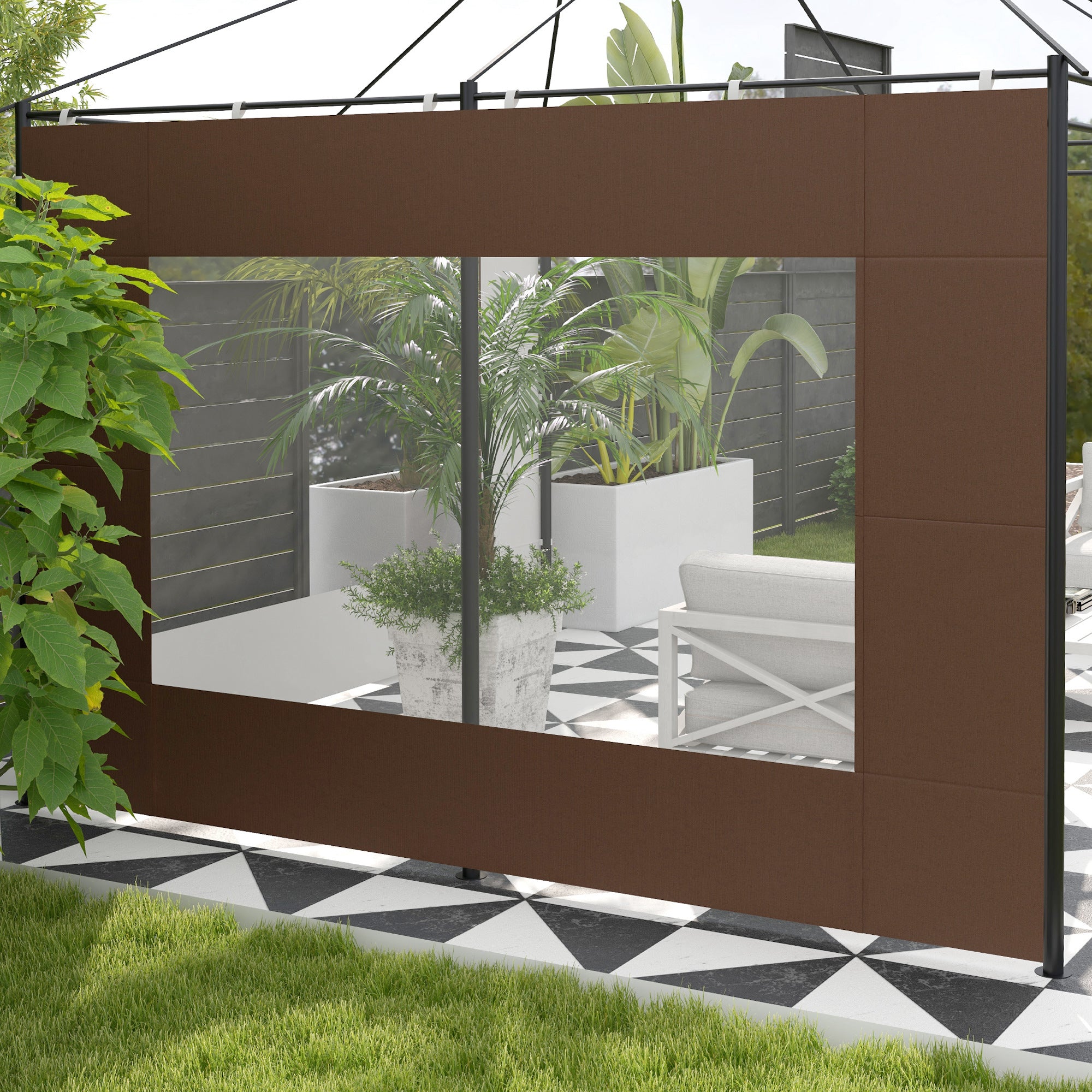 Outsunny Paredes Laterales para Carpa de 4 Paneles 295x195 cm Paredes Laterales de Repuesto de Tela Oxford con Ventana para Carpas de 6x3 m 3x3 m Marrón