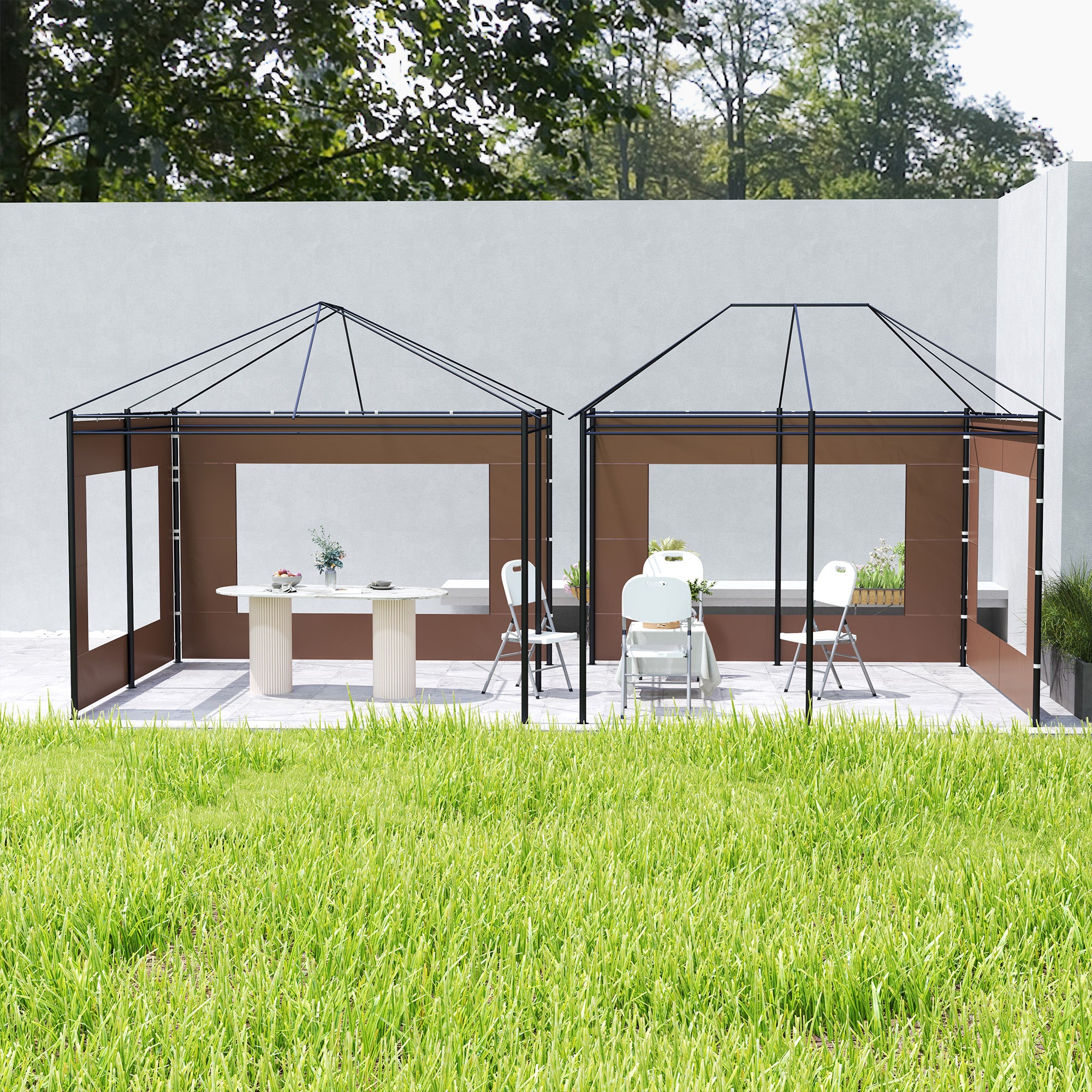 Outsunny Paredes Laterales para Carpa de 4 Paneles 295x195 cm Paredes Laterales de Repuesto de Tela Oxford con Ventana para Carpas de 6x3 m 3x3 m Marrón