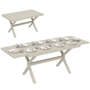 Outsunny Mesa de Jardín Extensible con Superficie de Aluminio, 154/214x85 cm, Mesa de Comedor Exterior Extensible Rectangular con Imitación Madera para 8-10 Personas, para Patio, Terraza, Gris Claro