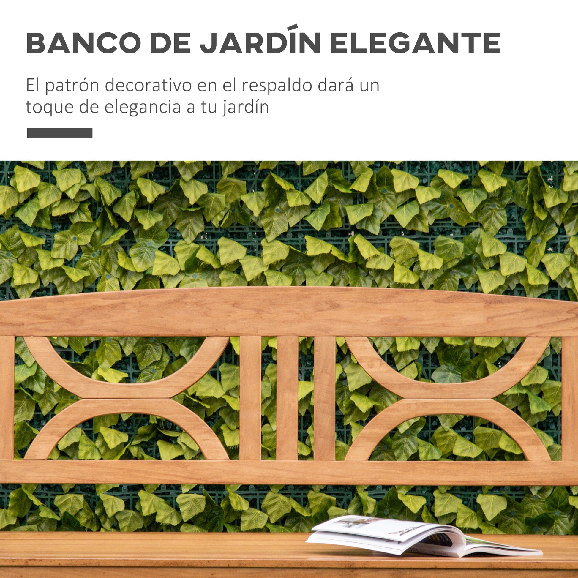 Outsunny Banco de Jardín de 2 Plazas de Madera 123x61x89,5 cm Banco de Exterior con Respaldo Decorativo y Reposabrazos para Terraza Balcón Patio Carga 250 kg Natural