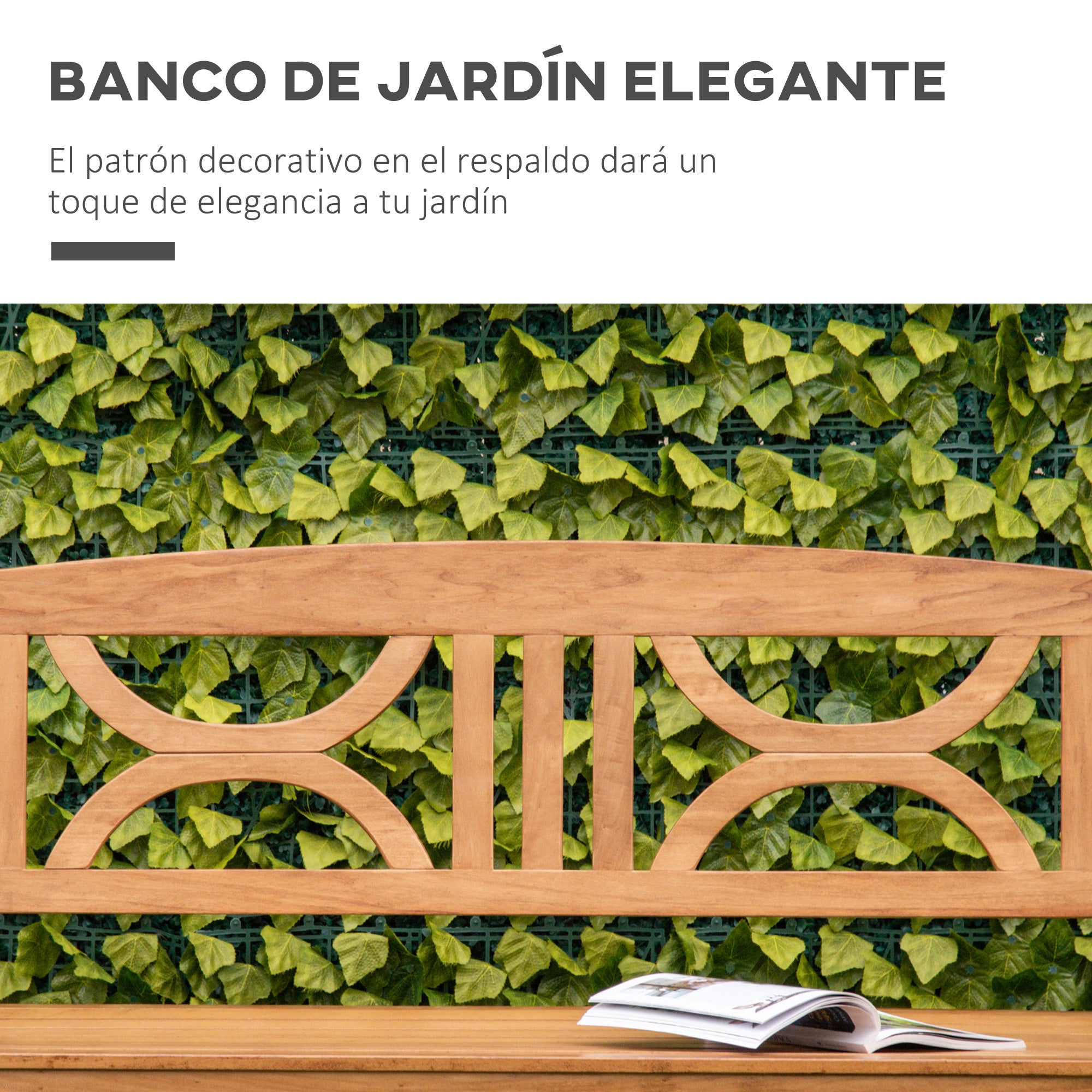 Outsunny Banco de Jardín de 2 Plazas de Madera 123x61x89,5 cm Banco de Exterior con Respaldo Decorativo y Reposabrazos para Terraza Balcón Patio Carga 250 kg Natural