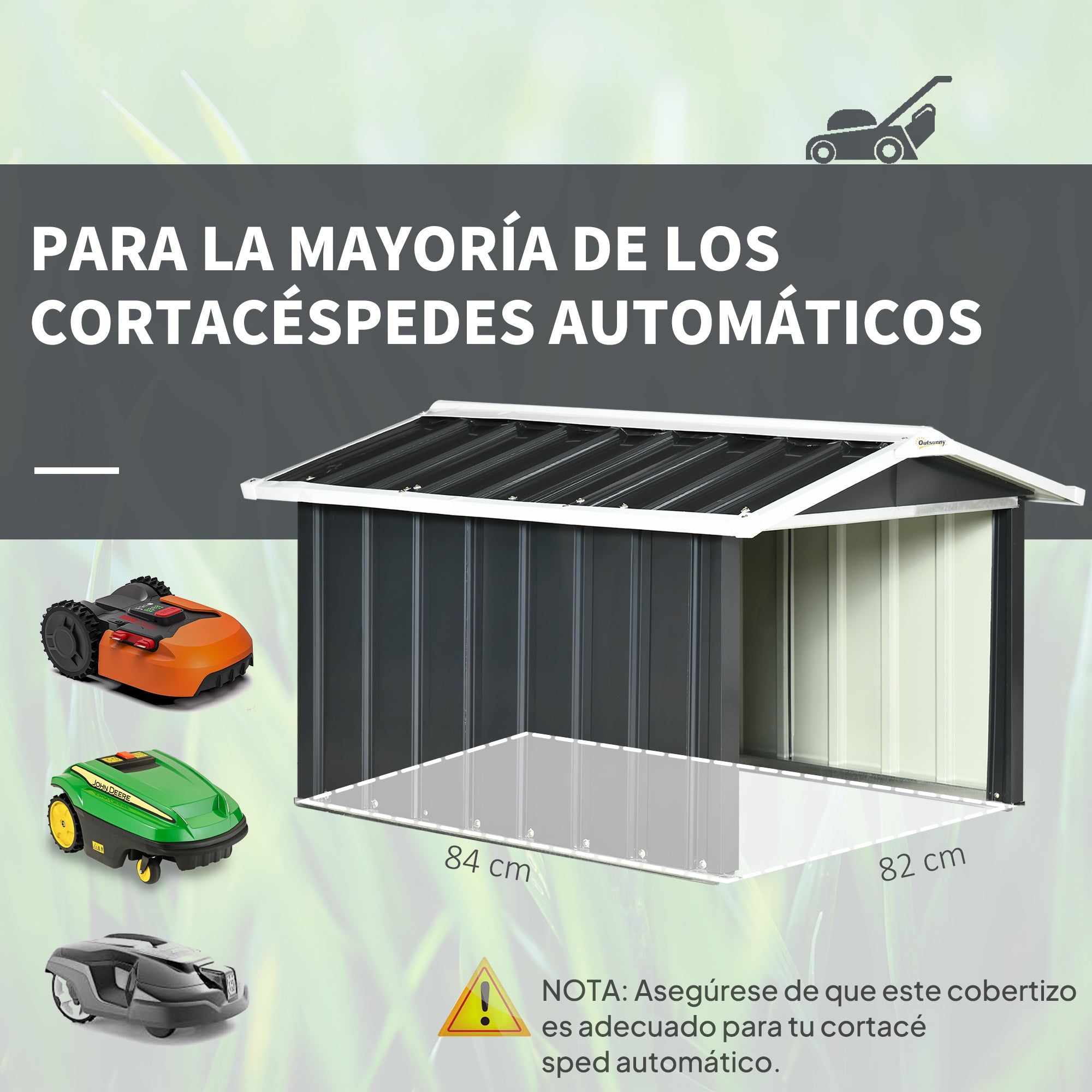 Outsunny Garaje para Robot Cortacésped de Acero Galvanizado con Techo Dos Aguas, Caseta para Robot Cortacésped, 87x103x66 cm, para Jardín, Exterior, Césped, Gris Oscuro