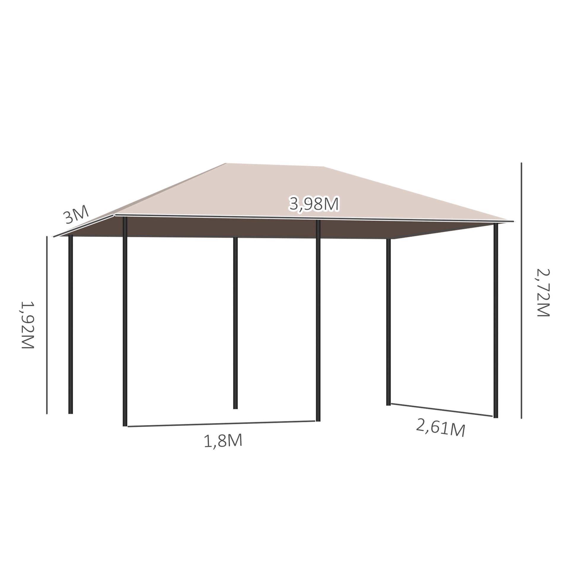 Outsunny Cenador de Jardín 4x3 m Pabellón de Exterior con 6 Paredes Laterales 8 Orificios de Drenaje y Marco de Acero Gazebo para Fiestas Patio Terraza Caqui