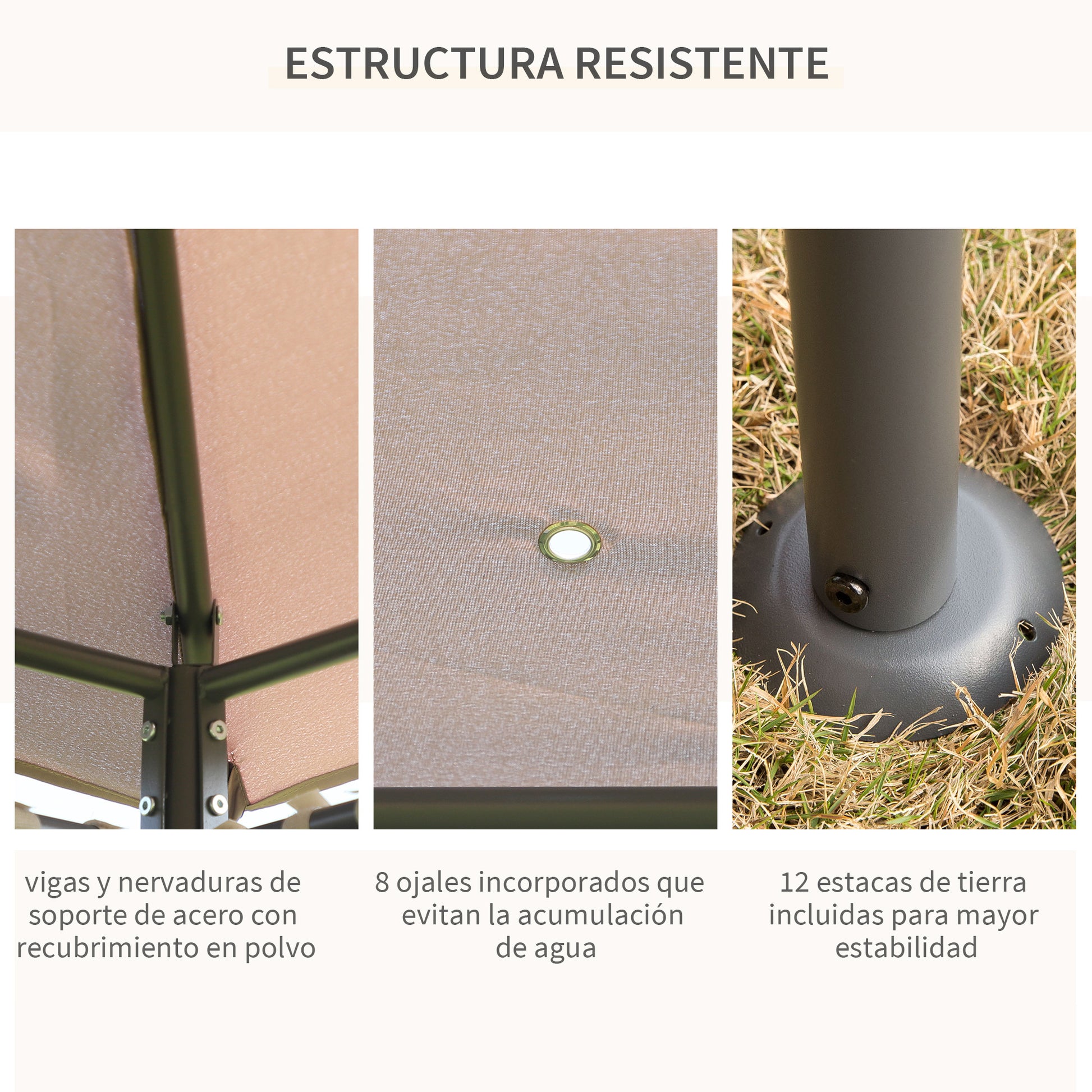 Outsunny Cenador de Jardín 4x3 m Pabellón de Exterior con 6 Paredes Laterales 8 Orificios de Drenaje y Marco de Acero Gazebo para Fiestas Patio Terraza Caqui