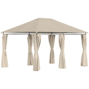 Outsunny Cenador de Jardín 4x3 m Pabellón de Exterior con 6 Paredes Laterales 8 Orificios de Drenaje y Marco de Acero Gazebo para Fiestas Patio Terraza Caqui