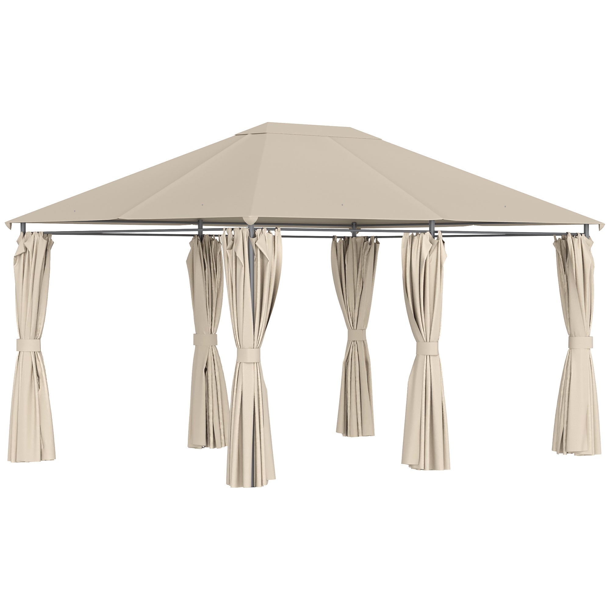 Outsunny Cenador de Jardín 4x3 m Pabellón de Exterior con 6 Paredes Laterales 8 Orificios de Drenaje y Marco de Acero Gazebo para Fiestas Patio Terraza Caqui