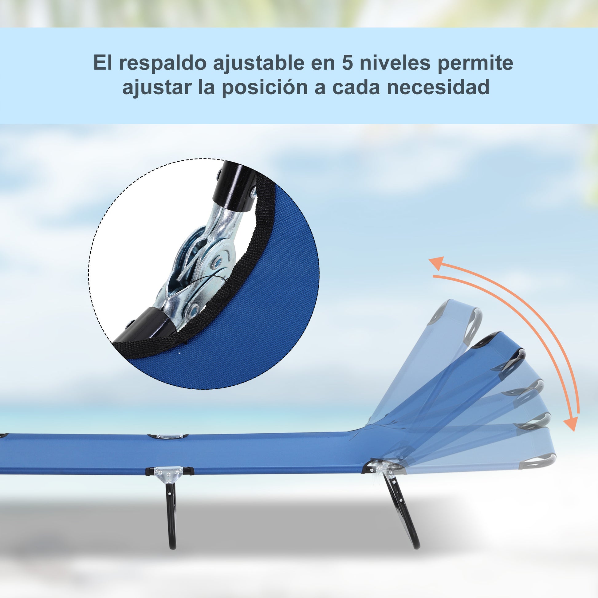 Outsunny Conjunto de 2 Tumbonas Plegables Tumbonas de Jardín Reclinables con Respaldo Ajustable en 5 Niveles Carga 120 kg para Terraza Piscina 188x56x28 cm Azul