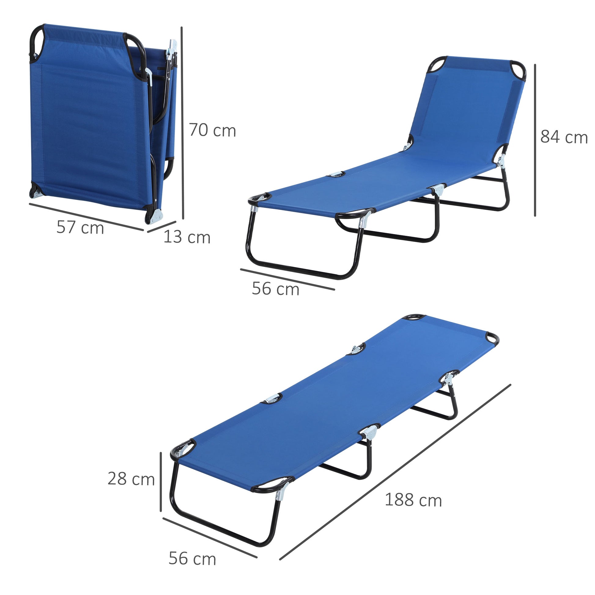 Outsunny Conjunto de 2 Tumbonas Plegables Tumbonas de Jardín Reclinables con Respaldo Ajustable en 5 Niveles Carga 120 kg para Terraza Piscina 188x56x28 cm Azul