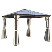 Outsunny Cenador para Jardín 3x3 m Alumnio Pabellón para Exterior con Techo de Policarbonato Anti-UV y 4 Mosquiteras Laterales con Cremalleras para Fiestas Eventos Beige